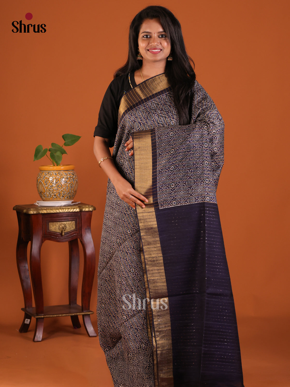 Blue - Printed Tussar Saree - Shop on Shrus.com