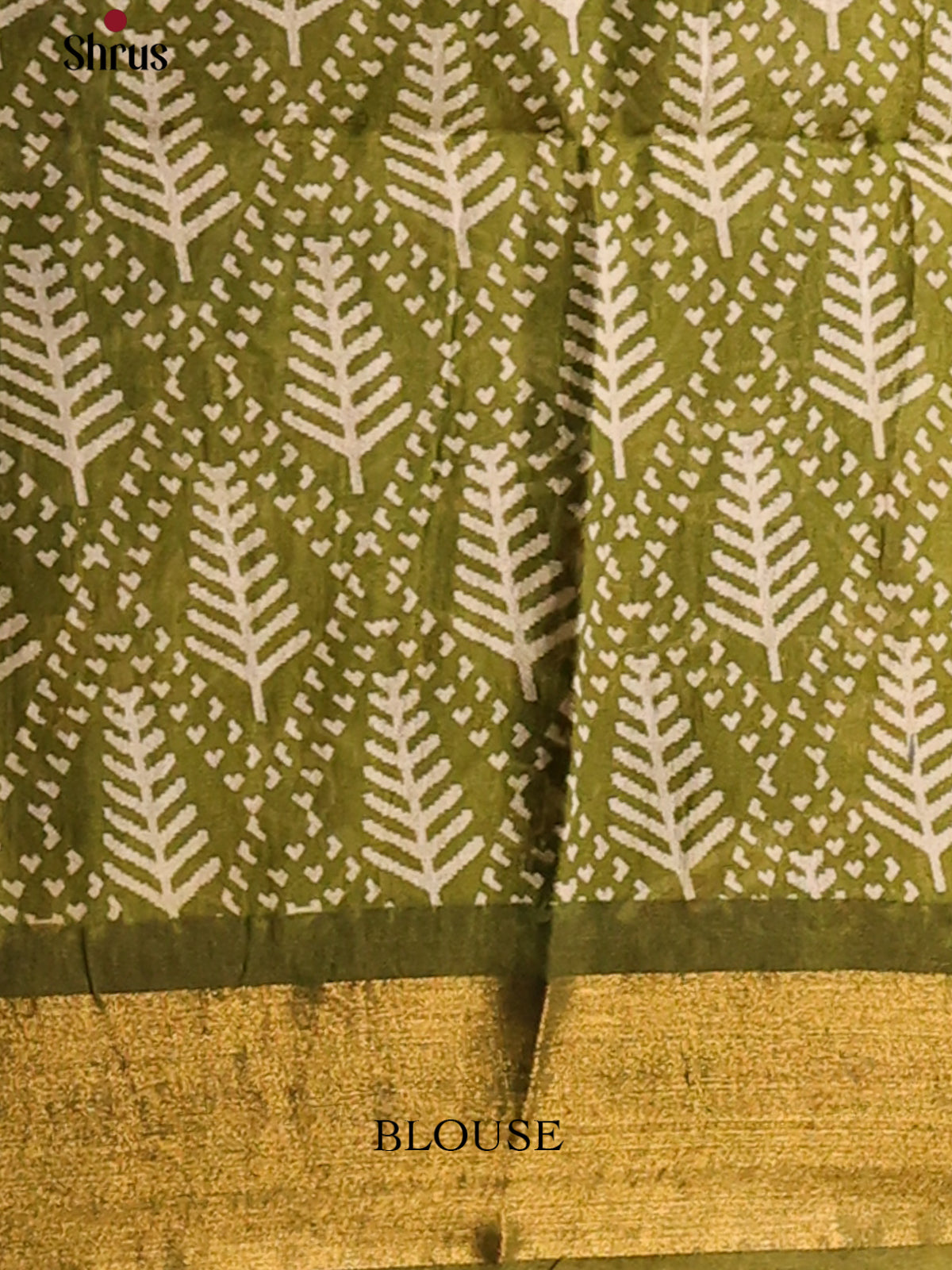 Dark Mustard & Green - Printed Tussar Saree - Shop on Shrus.com