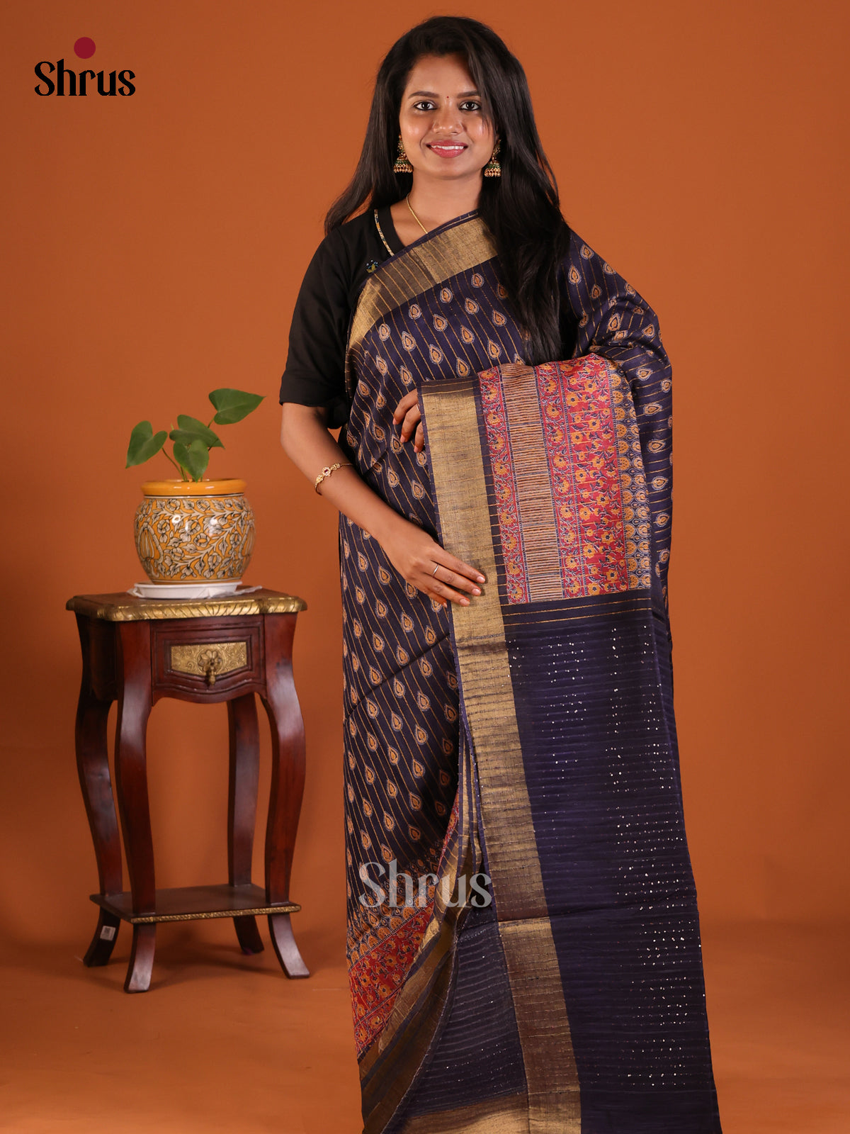 Violet - Printed Tussar Saree - Shop on Shrus.com
