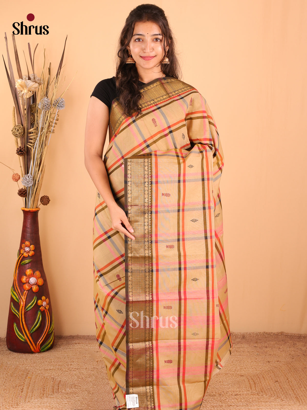 Dusty Brown with Brown - DDS18301 - Chettinad Mix Cotton Saree - Shop on Shrus.com