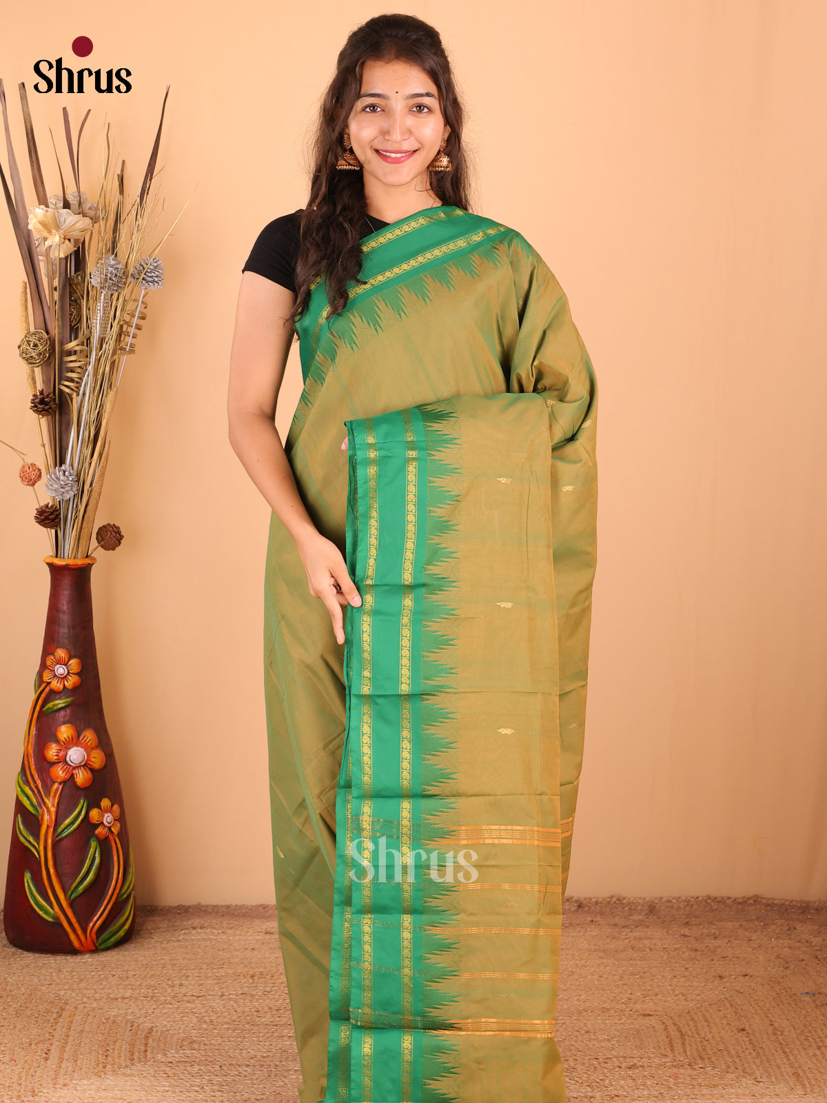 Green - DDS18313 - Chettinad Mix Cotton Saree - Shop on Shrus.com