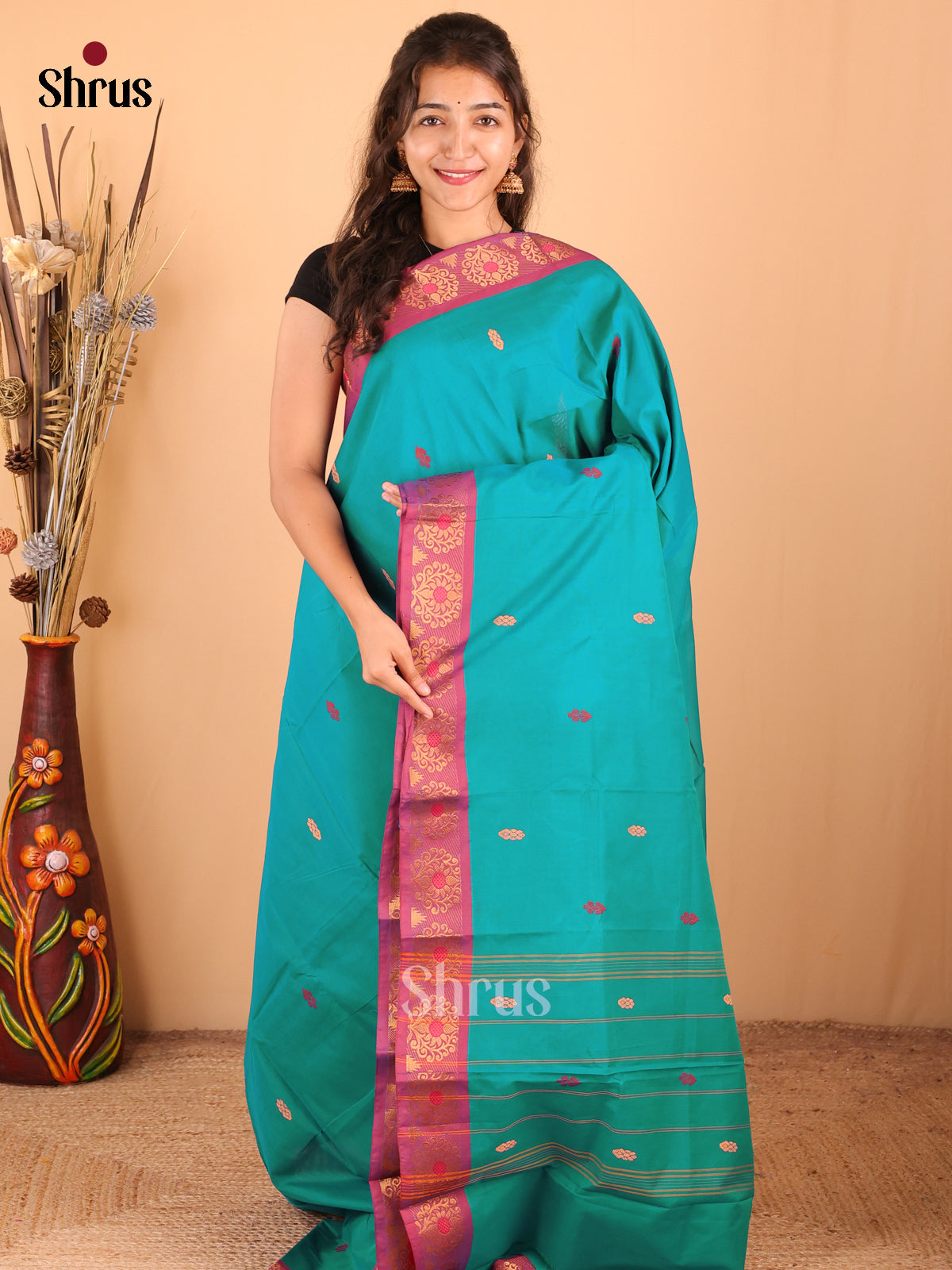 Blue with Purple - DDS18326 - Chettinad Mix Cotton Saree - Shop on Shrus.com