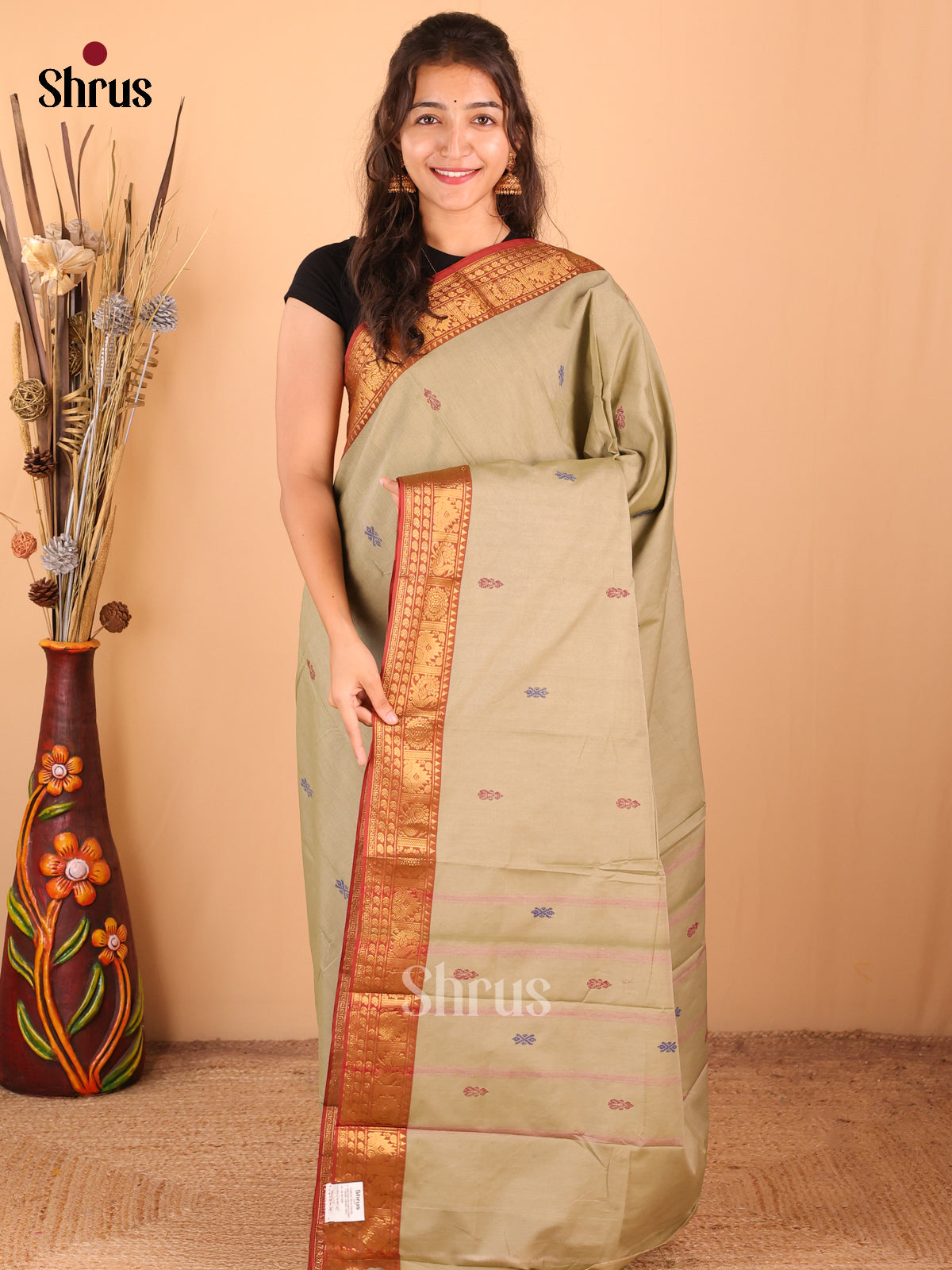 Grey with Maroon - DDS18330 - Chettinad Mix Cotton Saree - Shop on Shrus.com