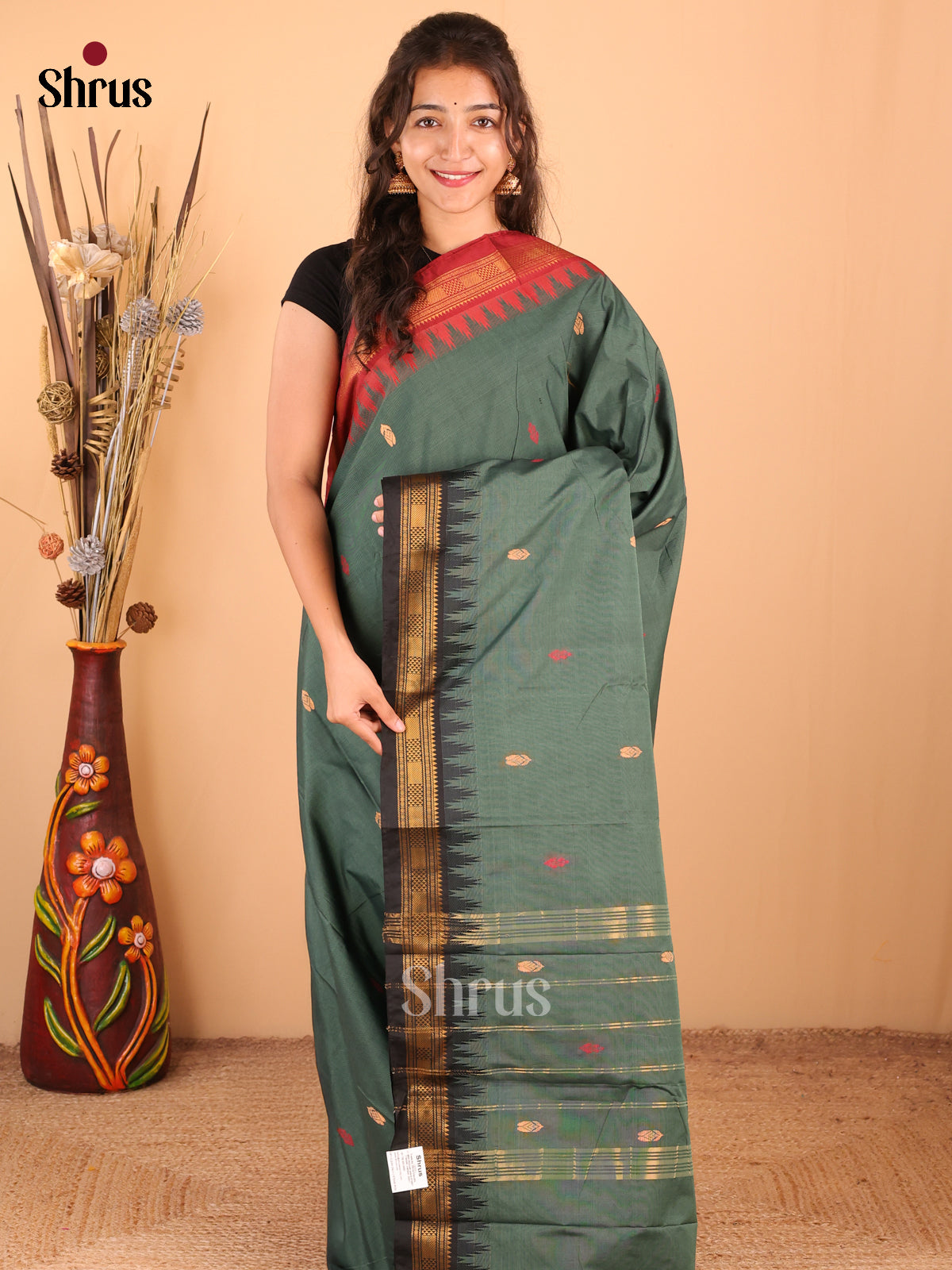 Grey with Black - DDS18354 - Chettinad Mix Cotton Saree - Shop on Shrus.com