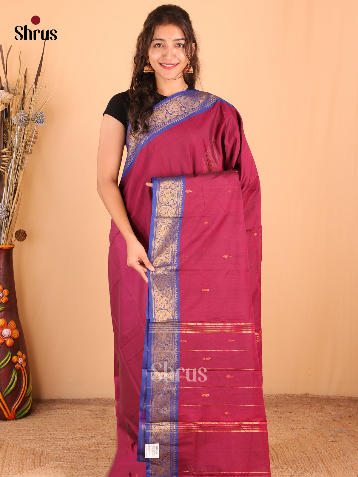 Maroon with Blue - DDS18375 - Chettinad Mix Cotton Saree - Shop on Shrus.com
