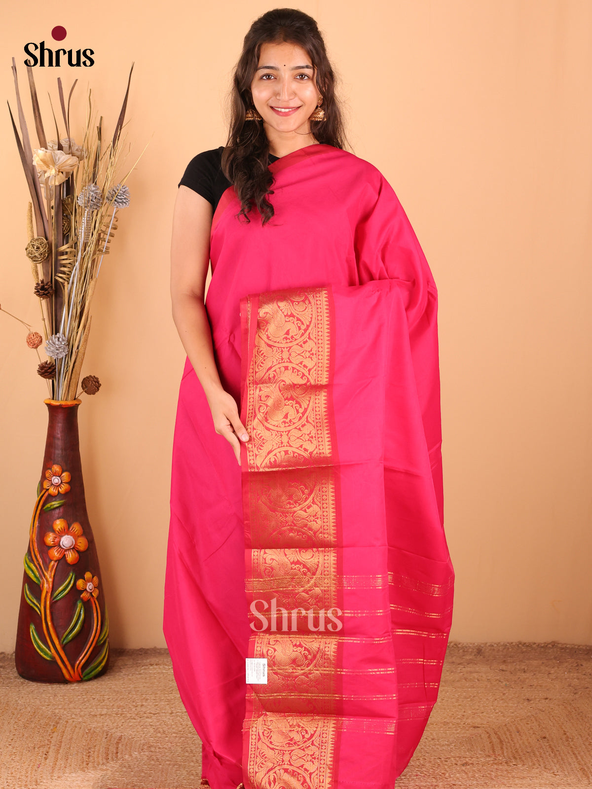 Pink with Red - DDS18379 - Chettinad Mix Cotton Saree - Shop on Shrus.com