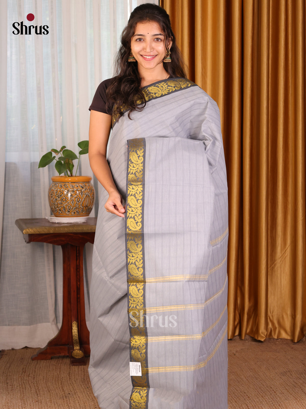 Grey - DDS21291 - South Cotton Saree - Shop on Shrus.com