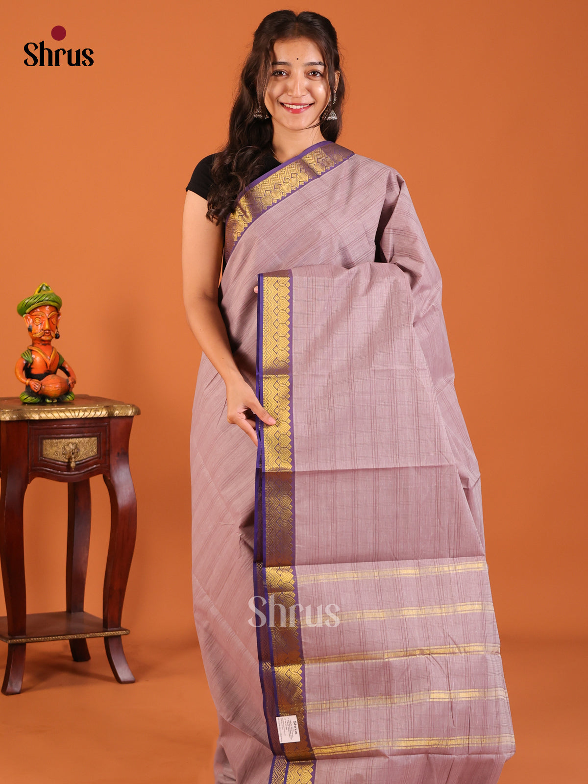 Grey with Violet- South Cotton Saree - Shop on Shrus.com