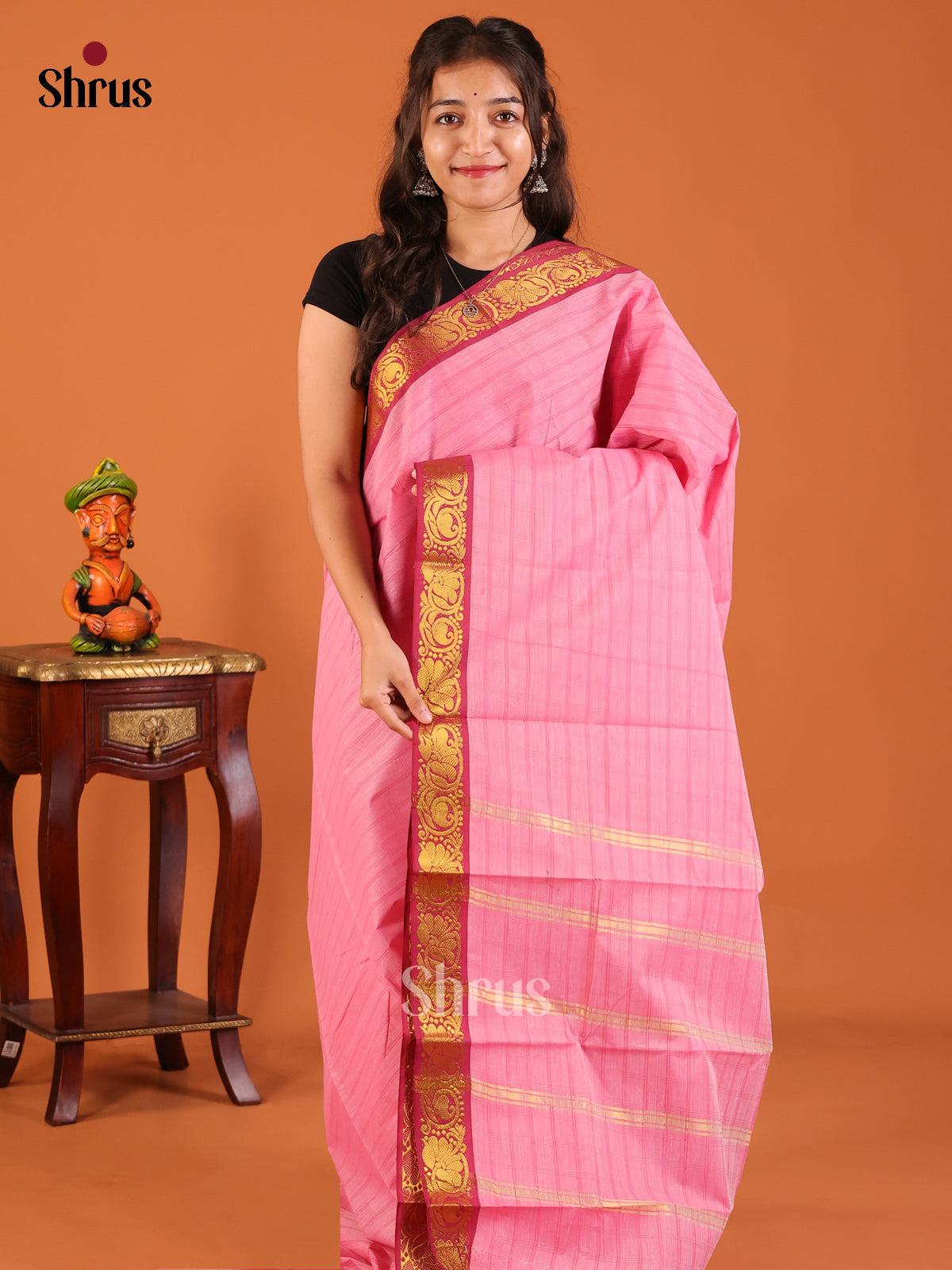 Pink with Purple - South Cotton Saree - Shop on Shrus.com