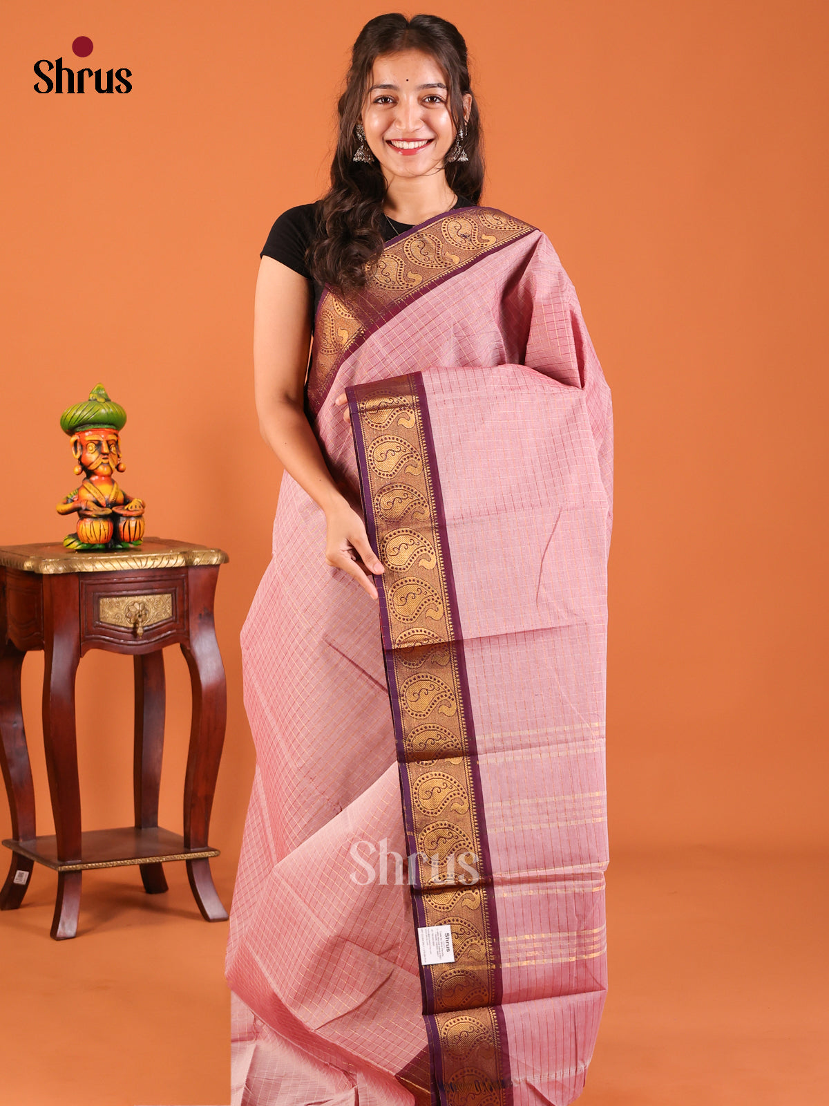 Dusty Pink with Purple - Chettinad Mix Cotton Saree - Shop on Shrus.com