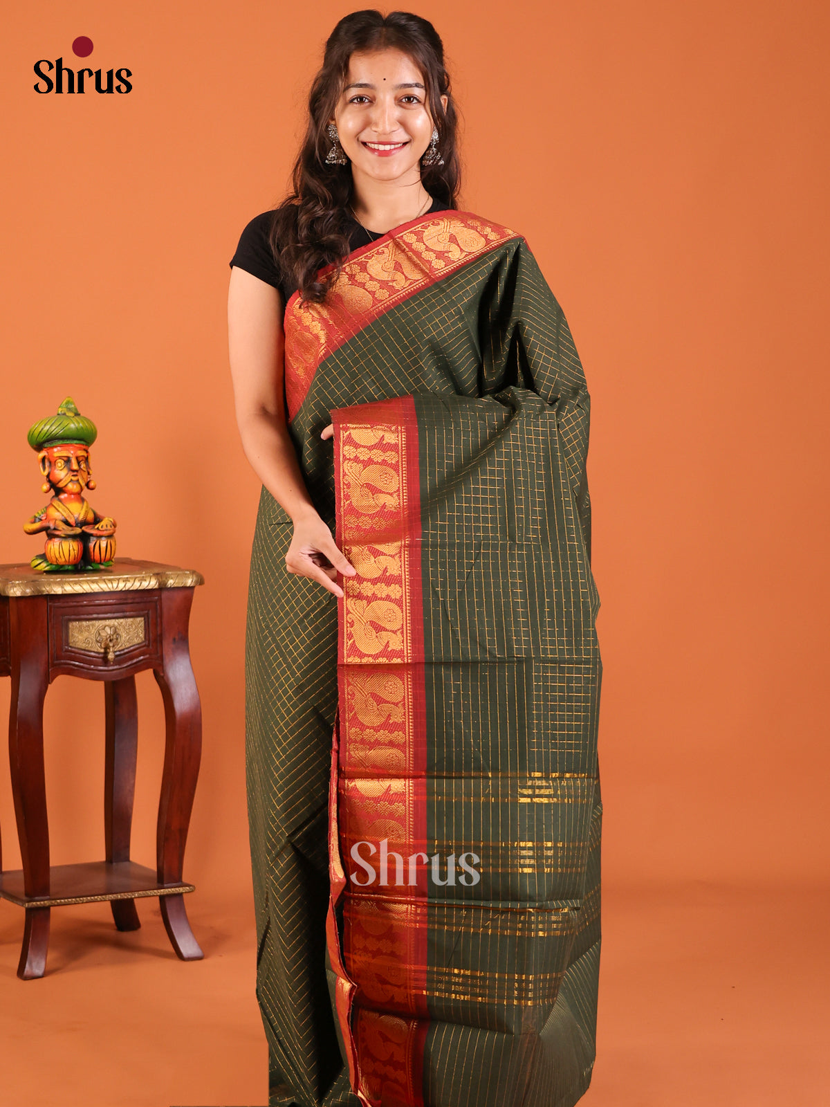 Green with Red - Chettinad Mix Cotton Saree - Shop on Shrus.com
