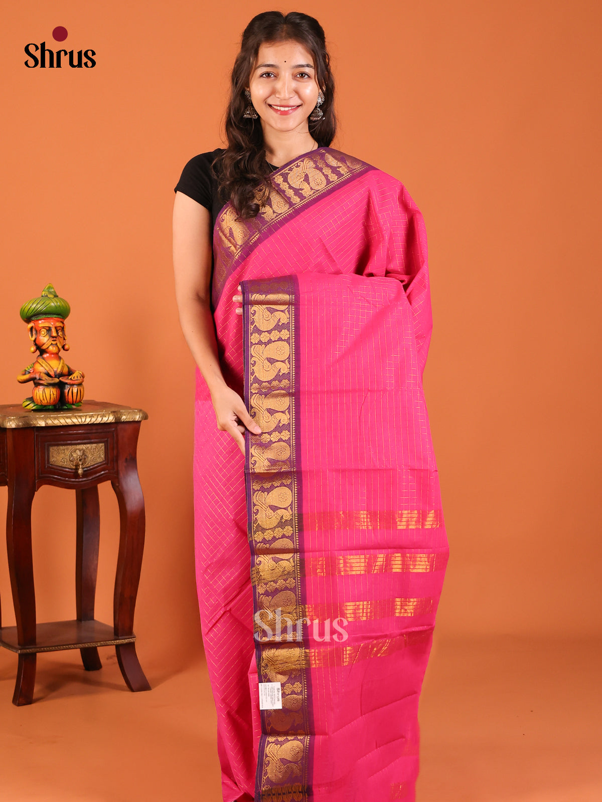 Pink with Purple - Chettinad Mix Cotton Saree - Shop on Shrus.com