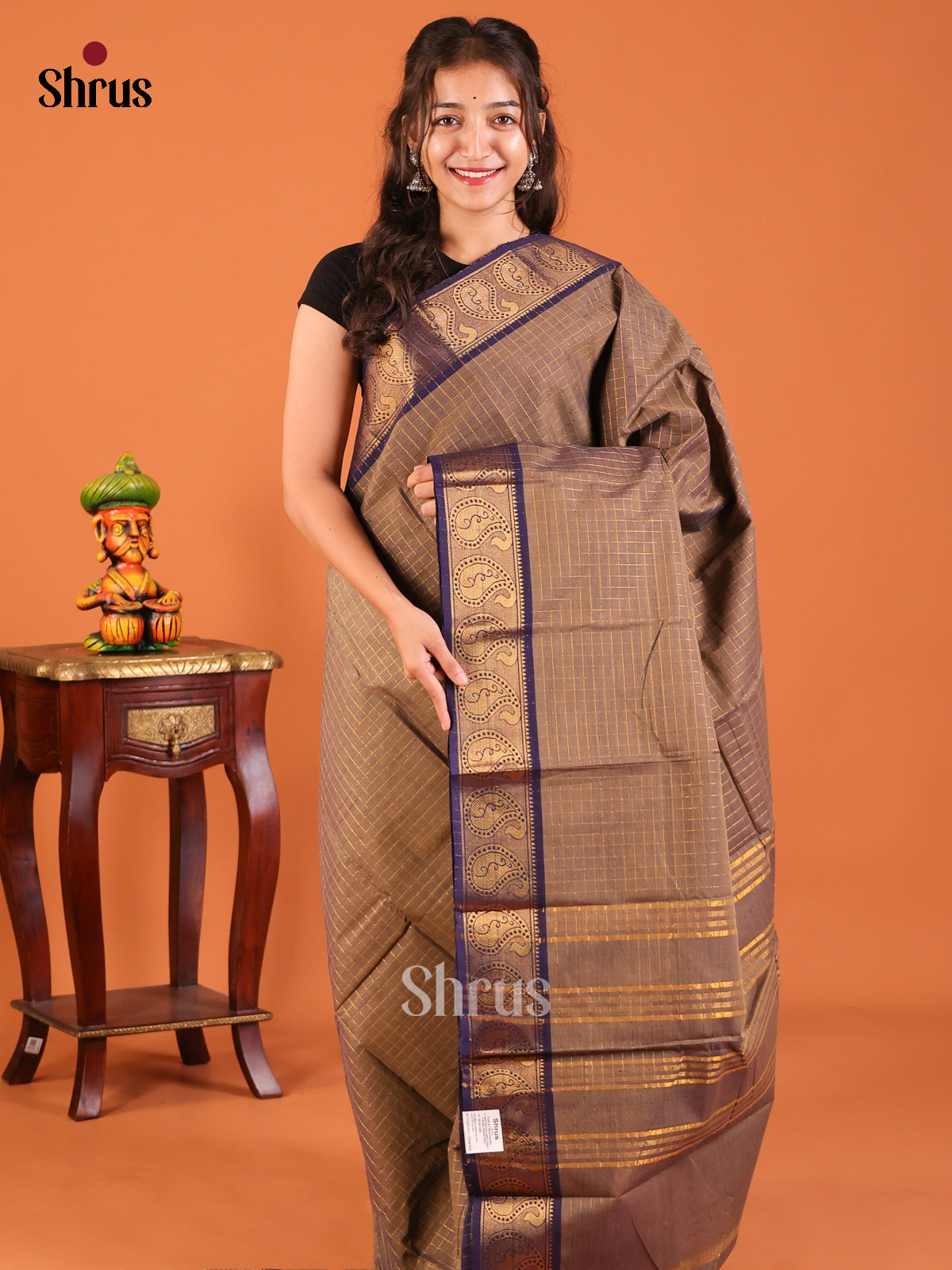 Grey with Blue - Chettinad Mix Cotton Saree - Shop on Shrus.com