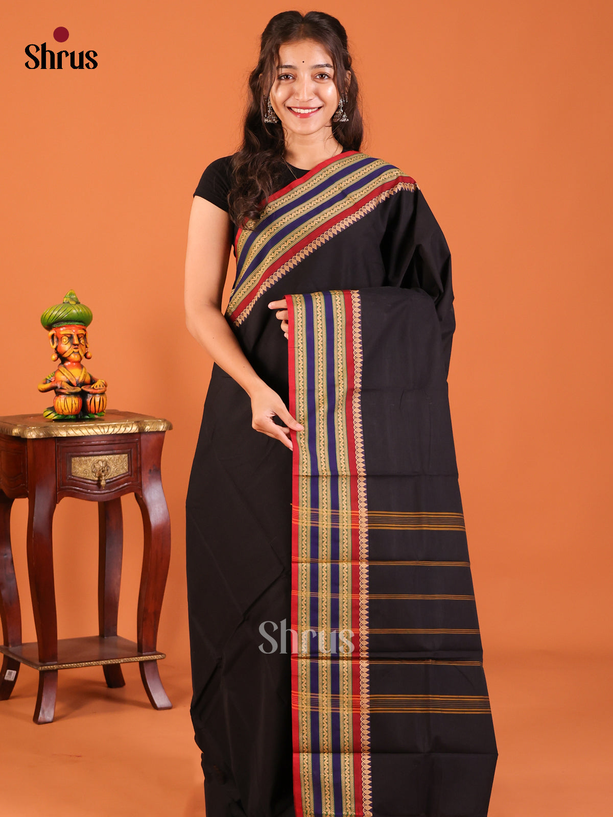 Black with Red - Chettinad Mix Cotton Saree - Shop on Shrus.com