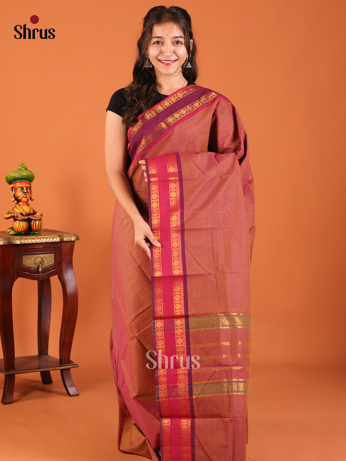 Brown & Violet - Chettinad Mix Cotton Saree - Shop on Shrus.com