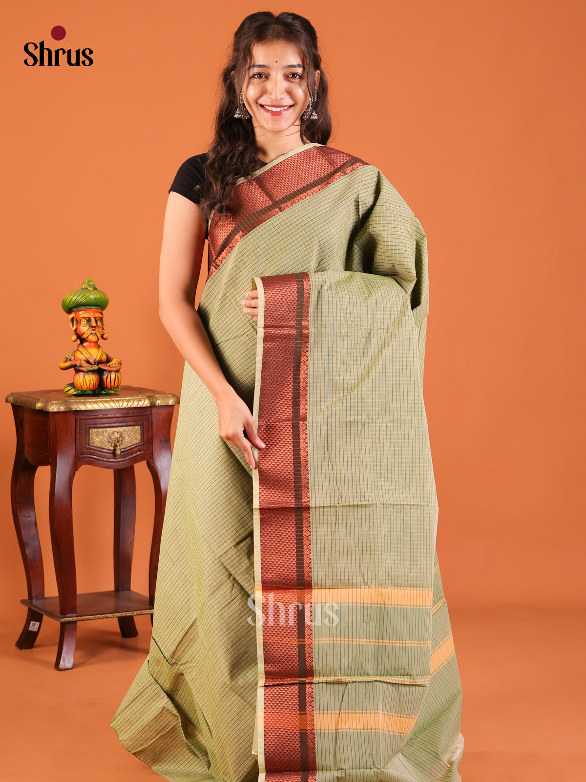 Green - Chettinad Mix Cotton Saree - Shop on Shrus.com