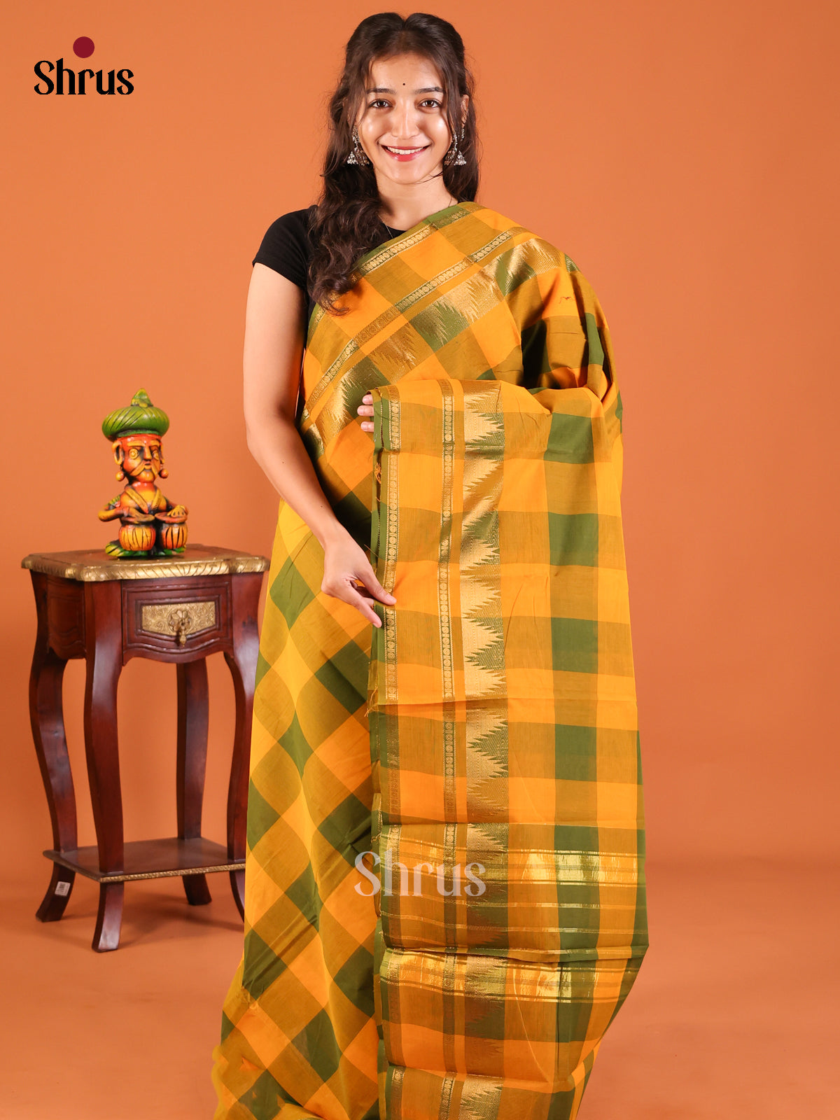 Mustard & Green - Chettinad Mix Cotton Saree - Shop on Shrus.com
