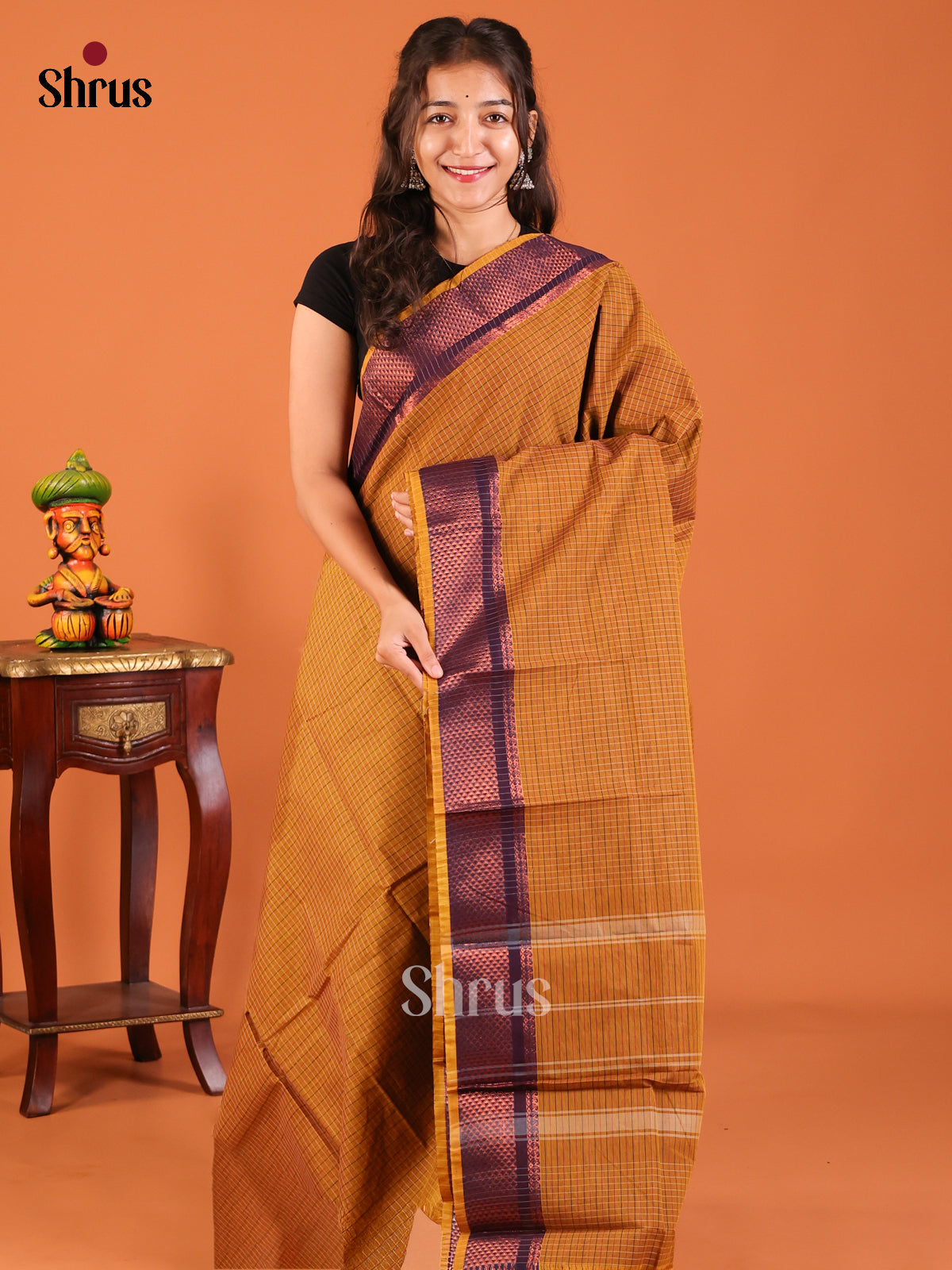 Mustard & Blue - Chettinad Mix Cotton Saree - Shop on Shrus.com