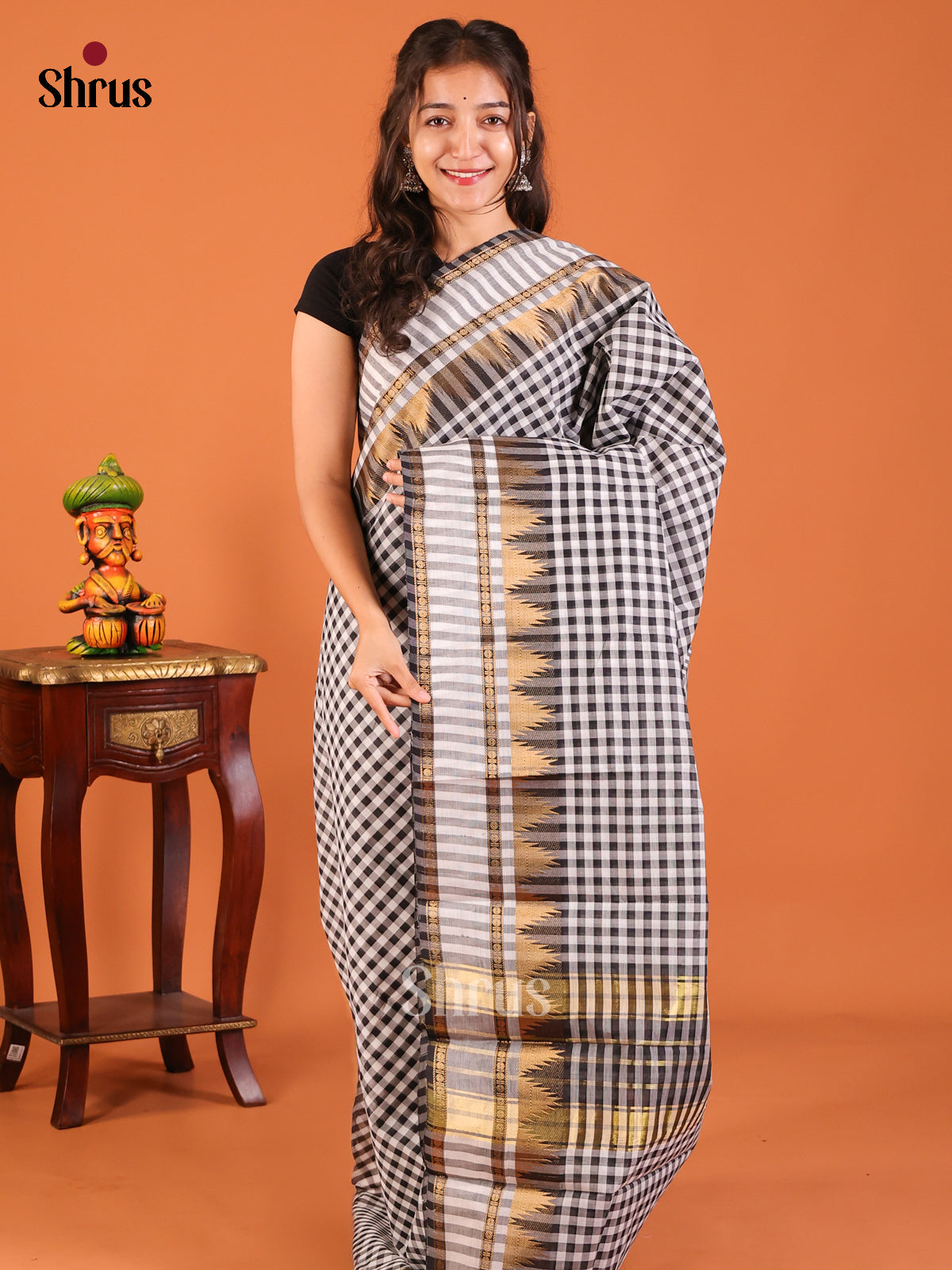 Black & White - Chettinad Mix Cotton Saree - Shop on Shrus.com