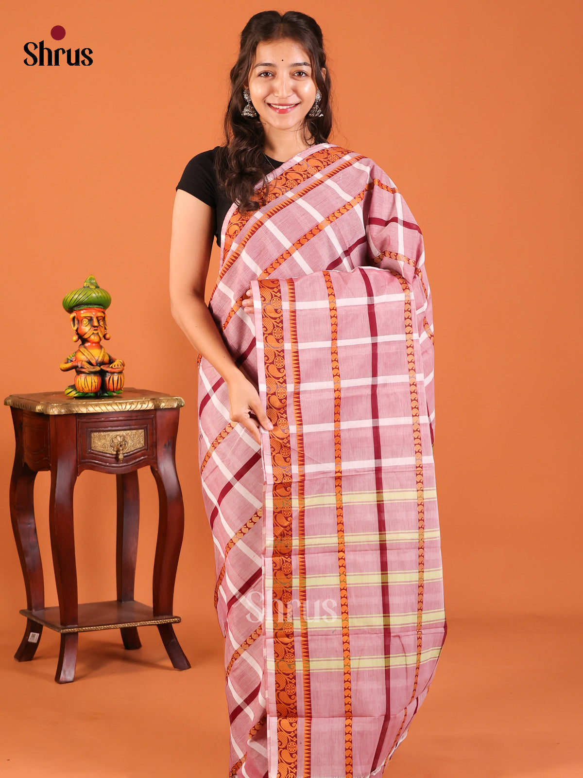 Onion Pink & Maroon - Chettinad Mix Cotton Saree - Shop on Shrus.com