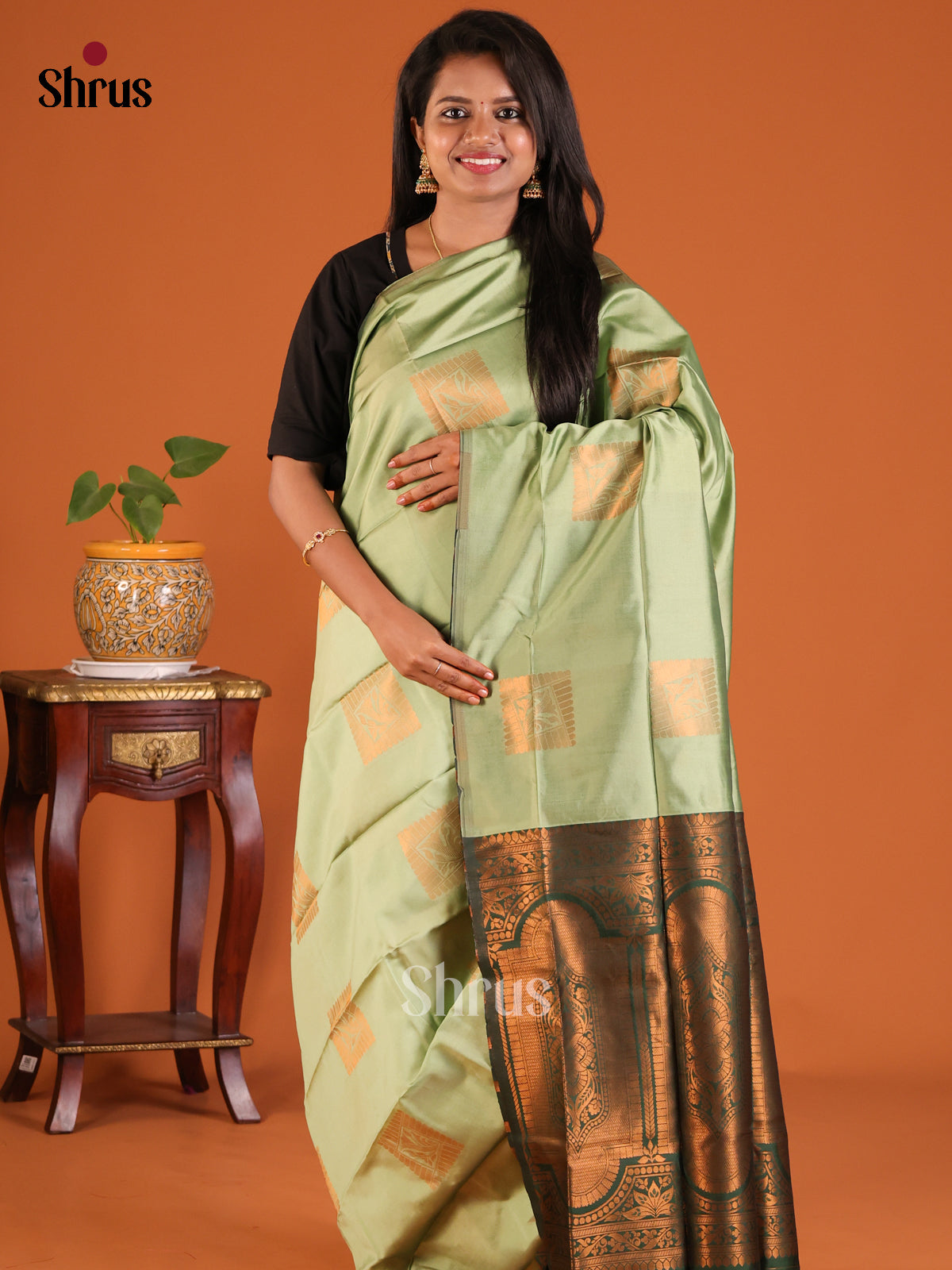 Pastel Green with Green- Semisoft silk Saree - Shop on Shrus.com