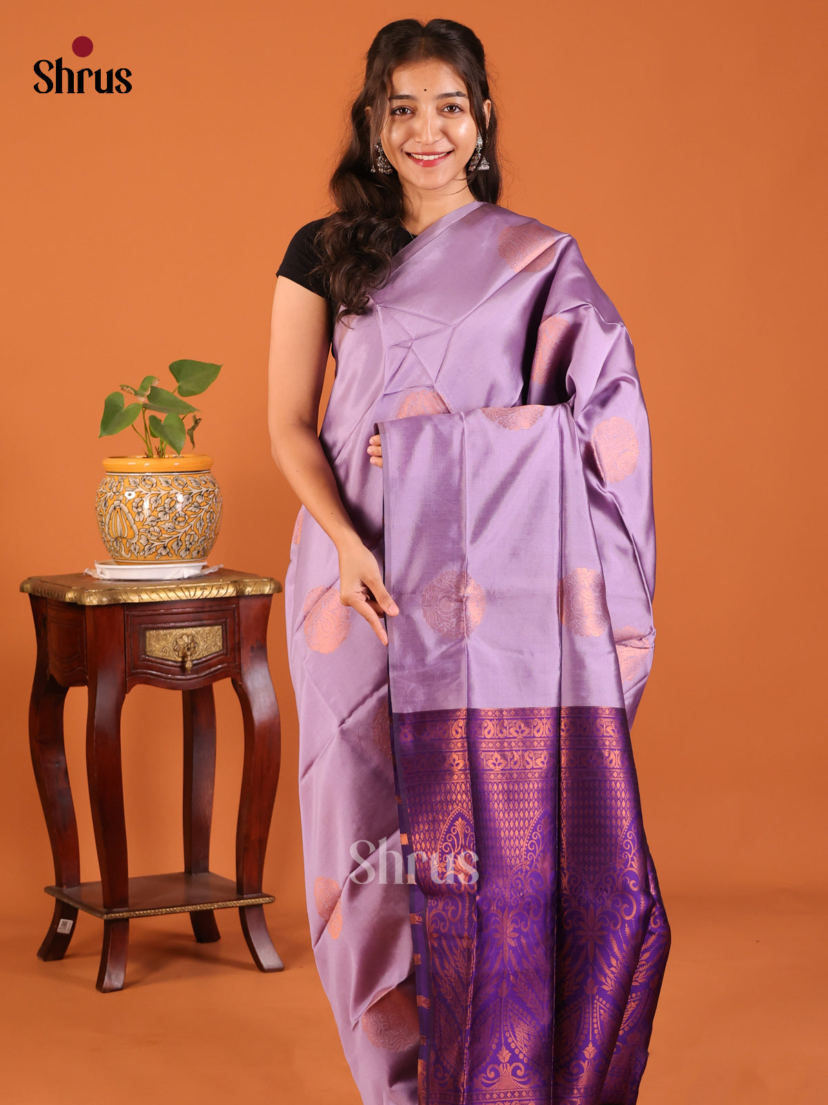 Lavender with Violet - Semisoft silk Saree - Shop on Shrus.com