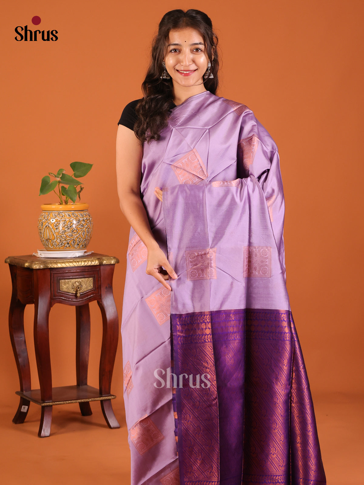 Lavender with Violet- Semisoft silk Saree - Shop on Shrus.com