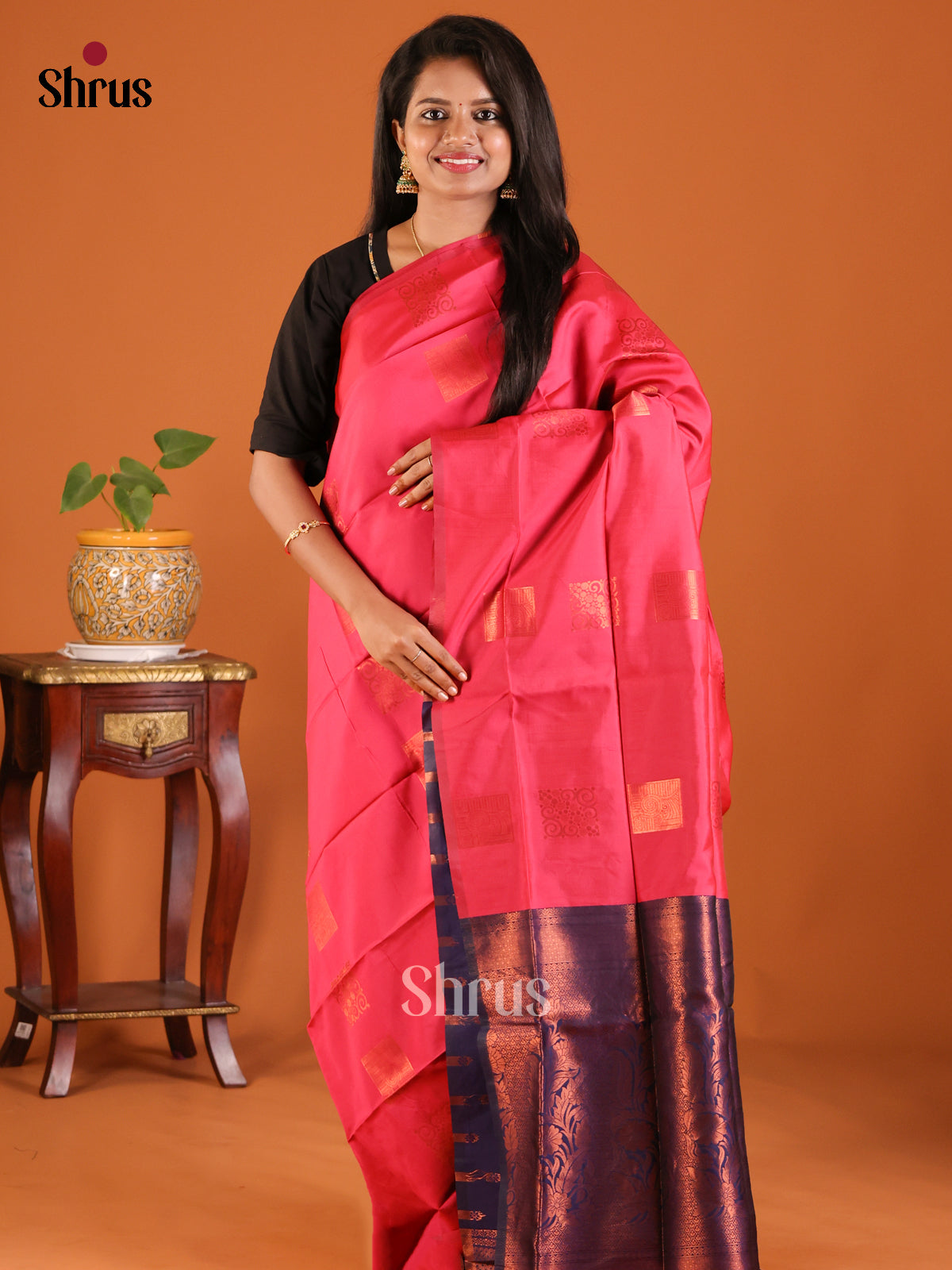 Pink with Blue - Semisoft silk Saree - Shop on Shrus.com