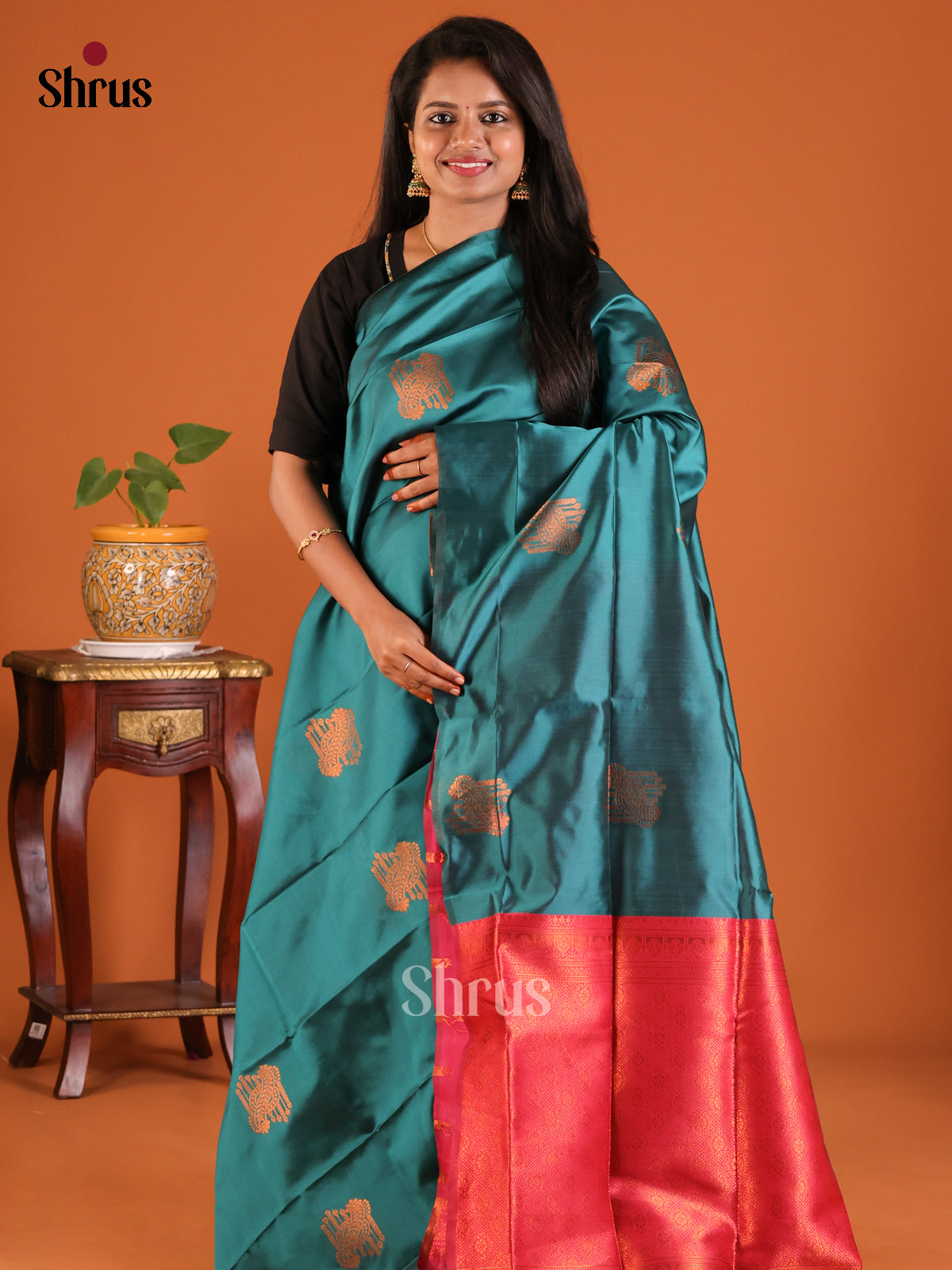Blue with Maroon - Semisoft silk Saree - Shop on Shrus.com