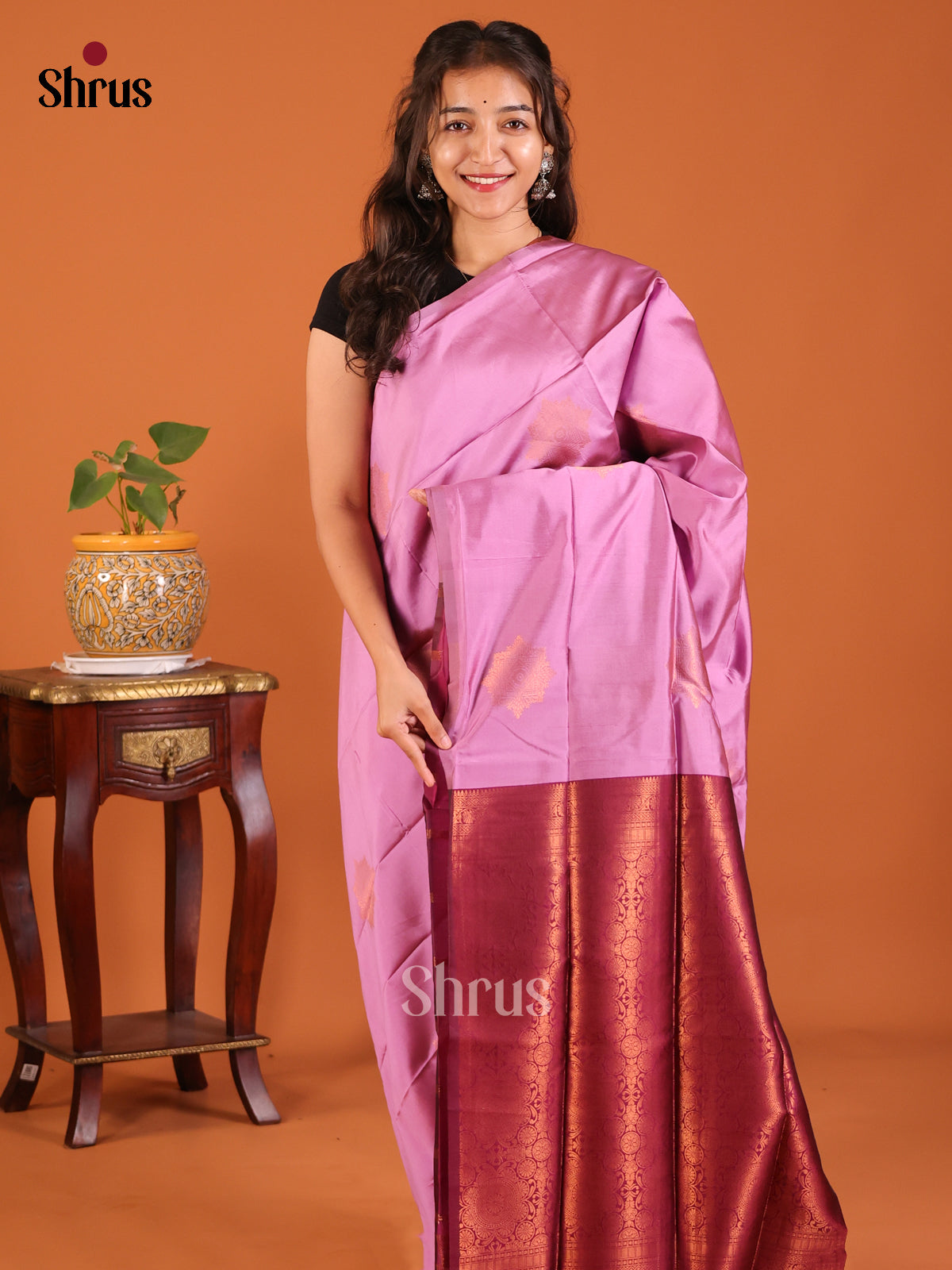Lavender with Purple - Semisoft silk Saree - Shop on Shrus.com
