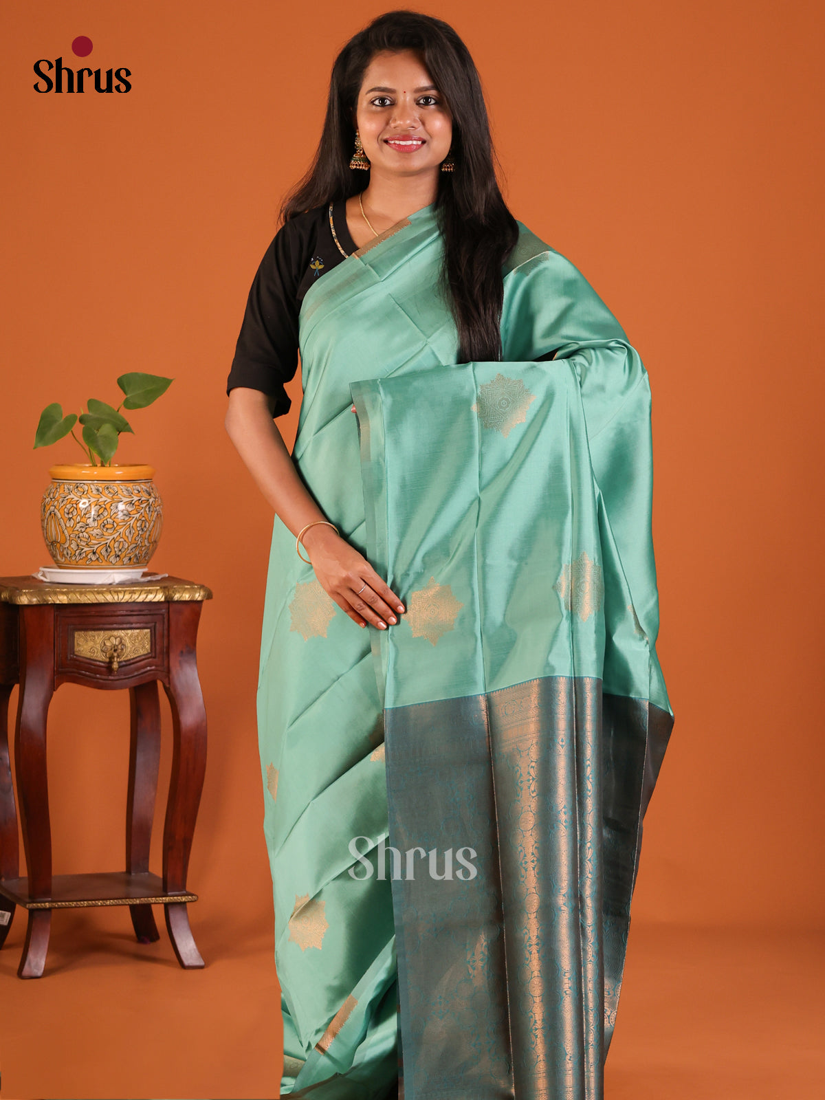 Pastel Blue with Blue - Semisoft silk Saree - Shop on Shrus.com
