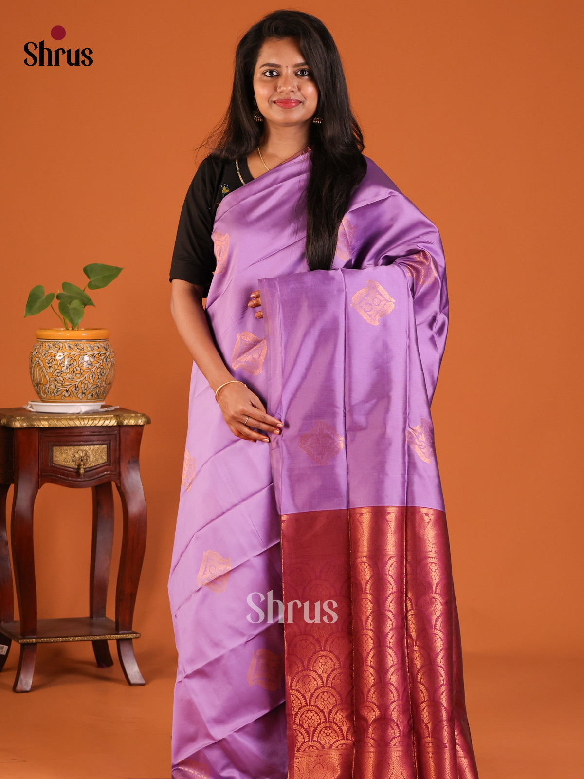 Lavender with Purple - Semisoft silk Saree - Shop on Shrus.com