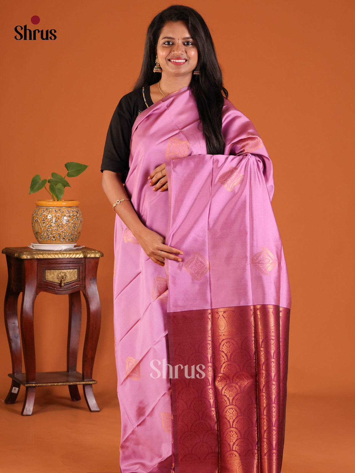 Lavender with Purple- Semisoft silk Saree - Shop on Shrus.com