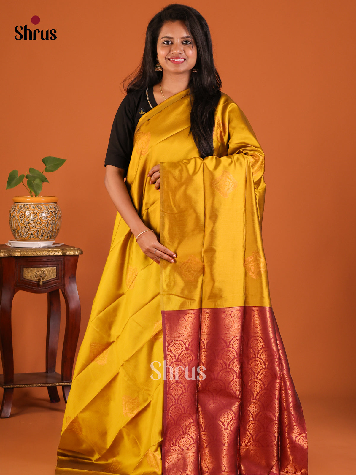 wine with Blue - Semisoft silk Saree - Shop on Shrus.com