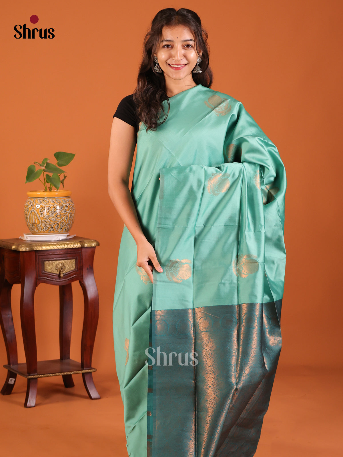 Pastel Green with Green - Semisoft silk Saree - Shop on Shrus.com