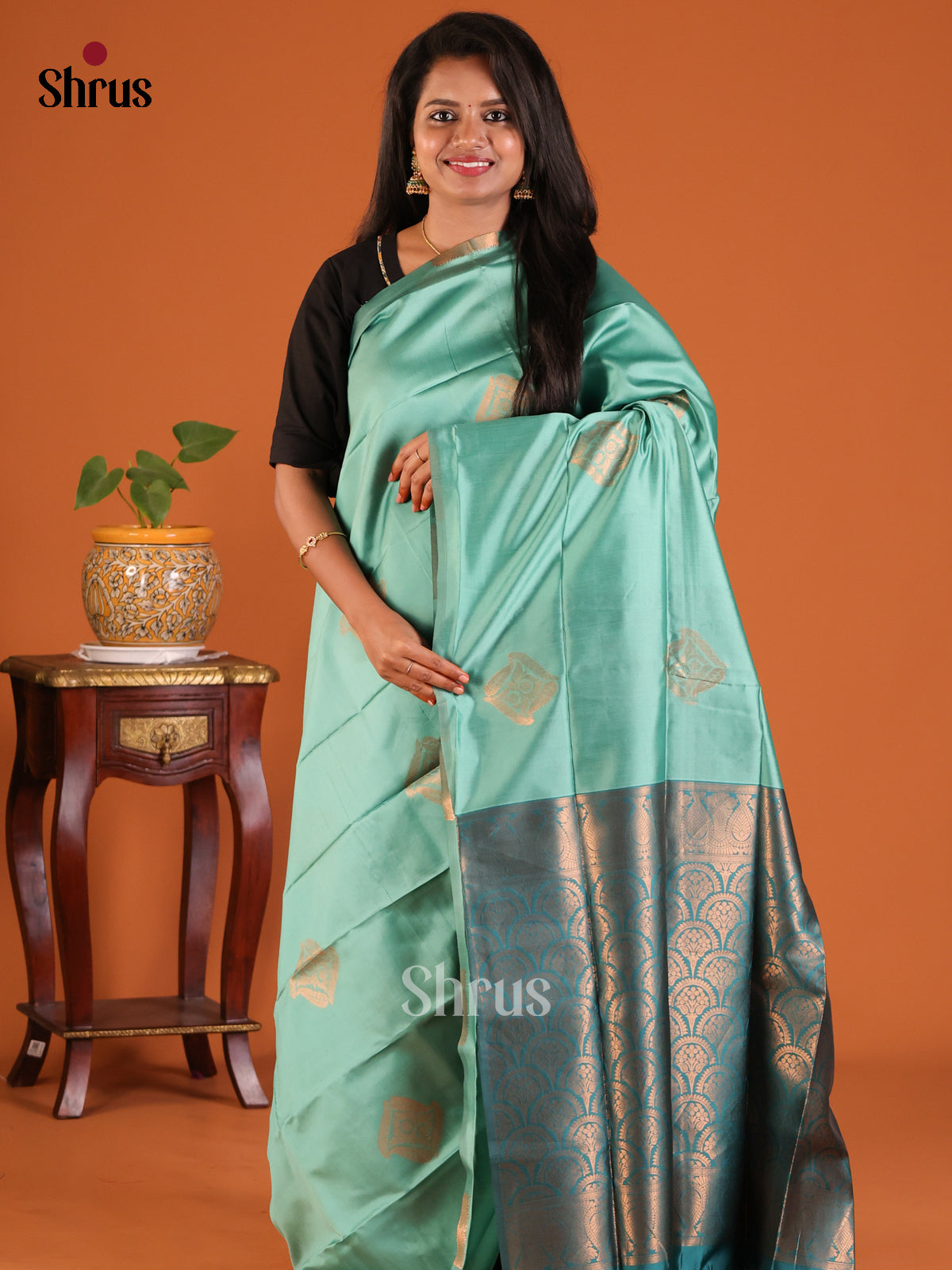 Pastel Blue with Blue- Semisoft silk Saree - Shop on Shrus.com