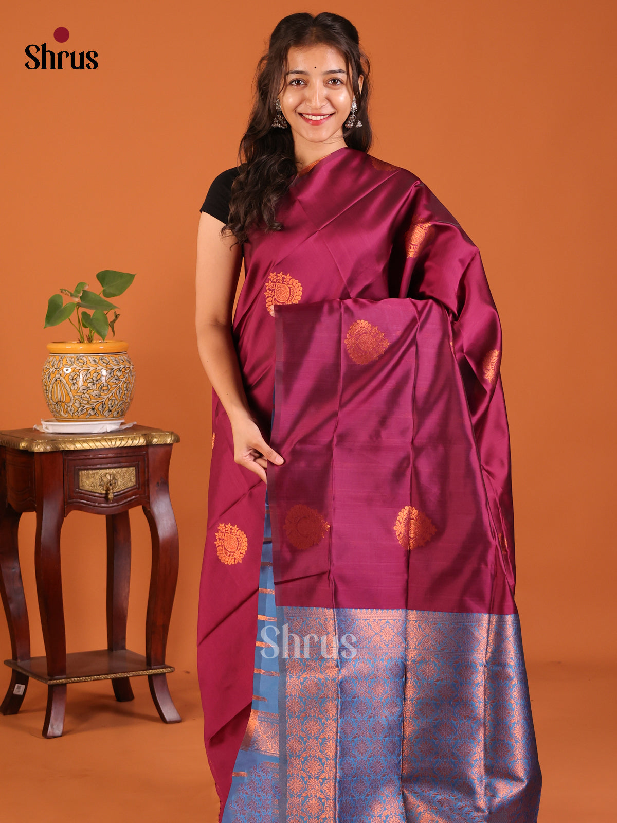 Purple with Blue - Semisoft silk Saree - Shop on Shrus.com