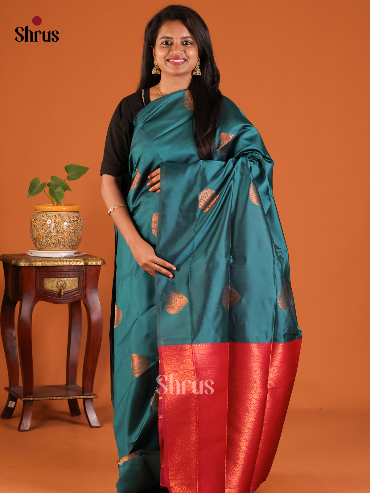 Blue with Maroon - Semisoft silk Saree - Shop on Shrus.com