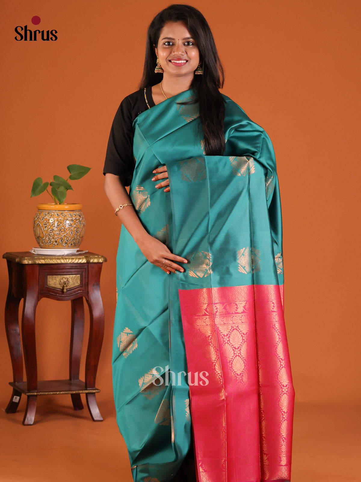 Blue with Pink - Semisoft silk Saree - Shop on Shrus.com