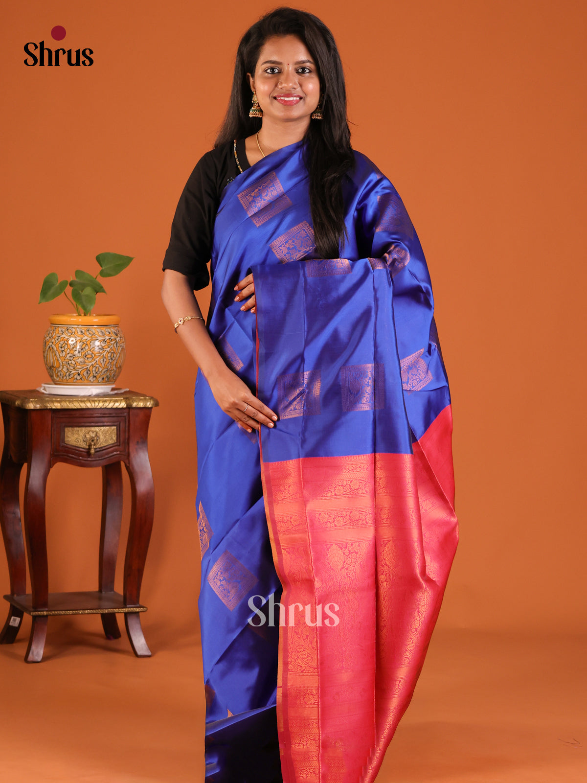 Blue with Maroon- Semisoft silk Saree - Shop on Shrus.com