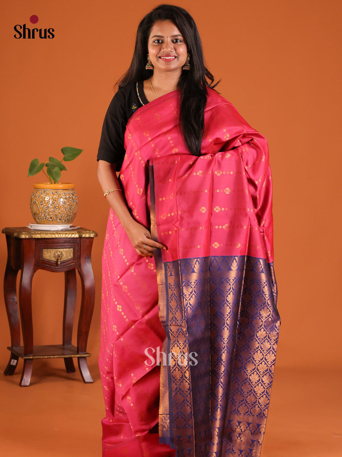 Pink & Blue - Semisoft silk Saree - Shop on Shrus.com