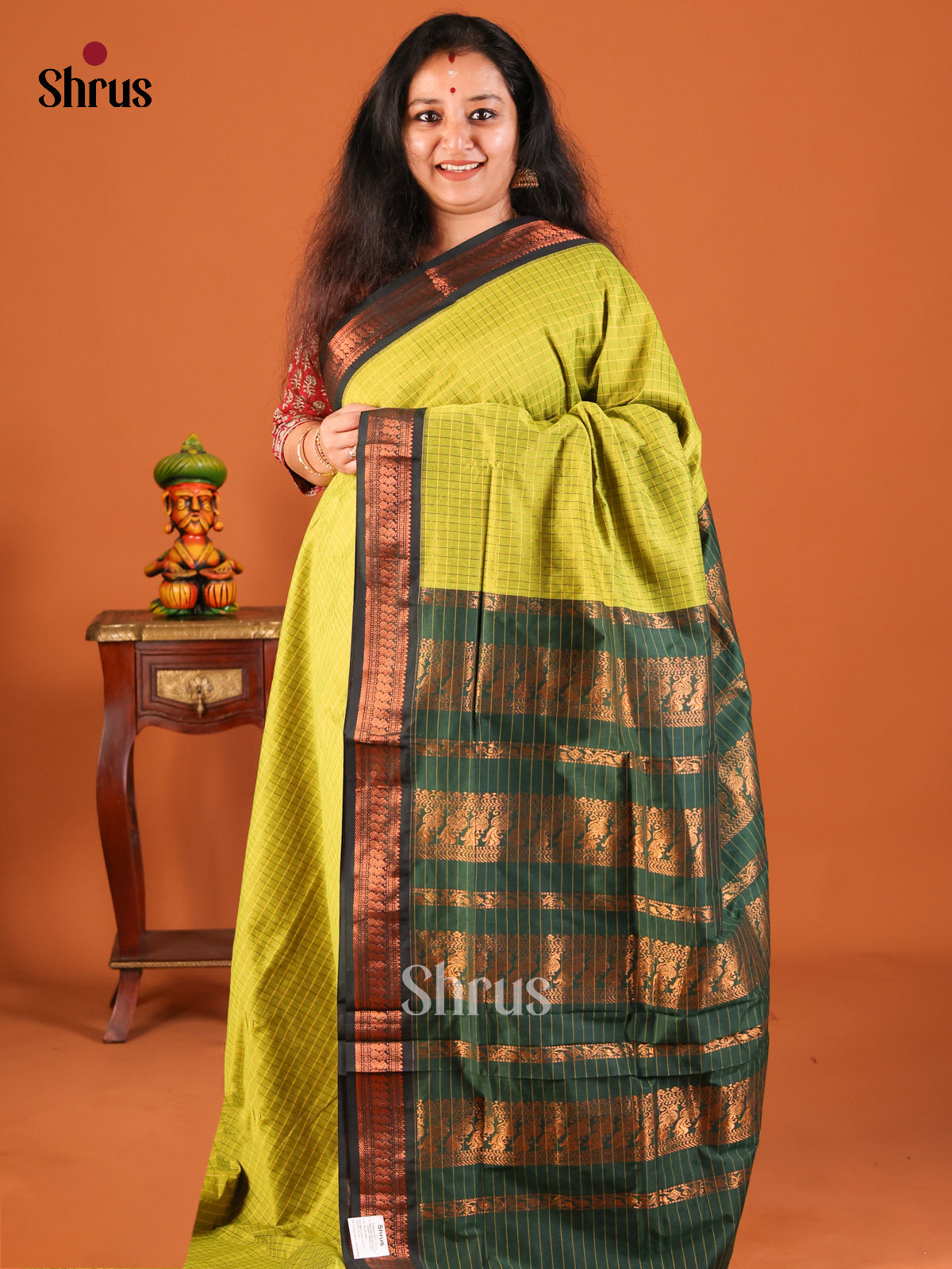 Lite Green with Green - Kalyani Cotton Saree - Shop on Shrus.com