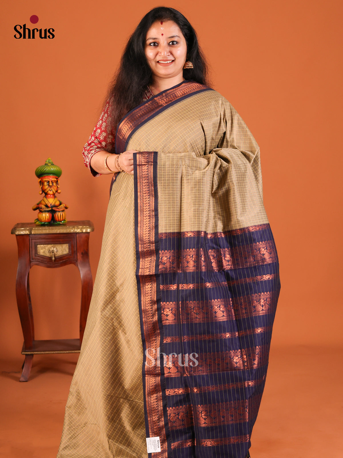 Grey with Blue - Kalyani Cotton Saree - Shop on Shrus.com