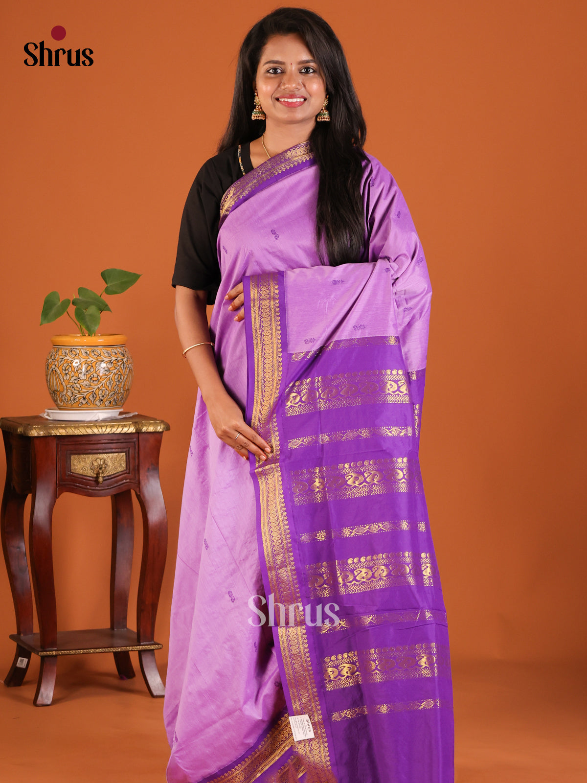 Lavender with Violet - Kalyani Cotton Saree - Shop on Shrus.com