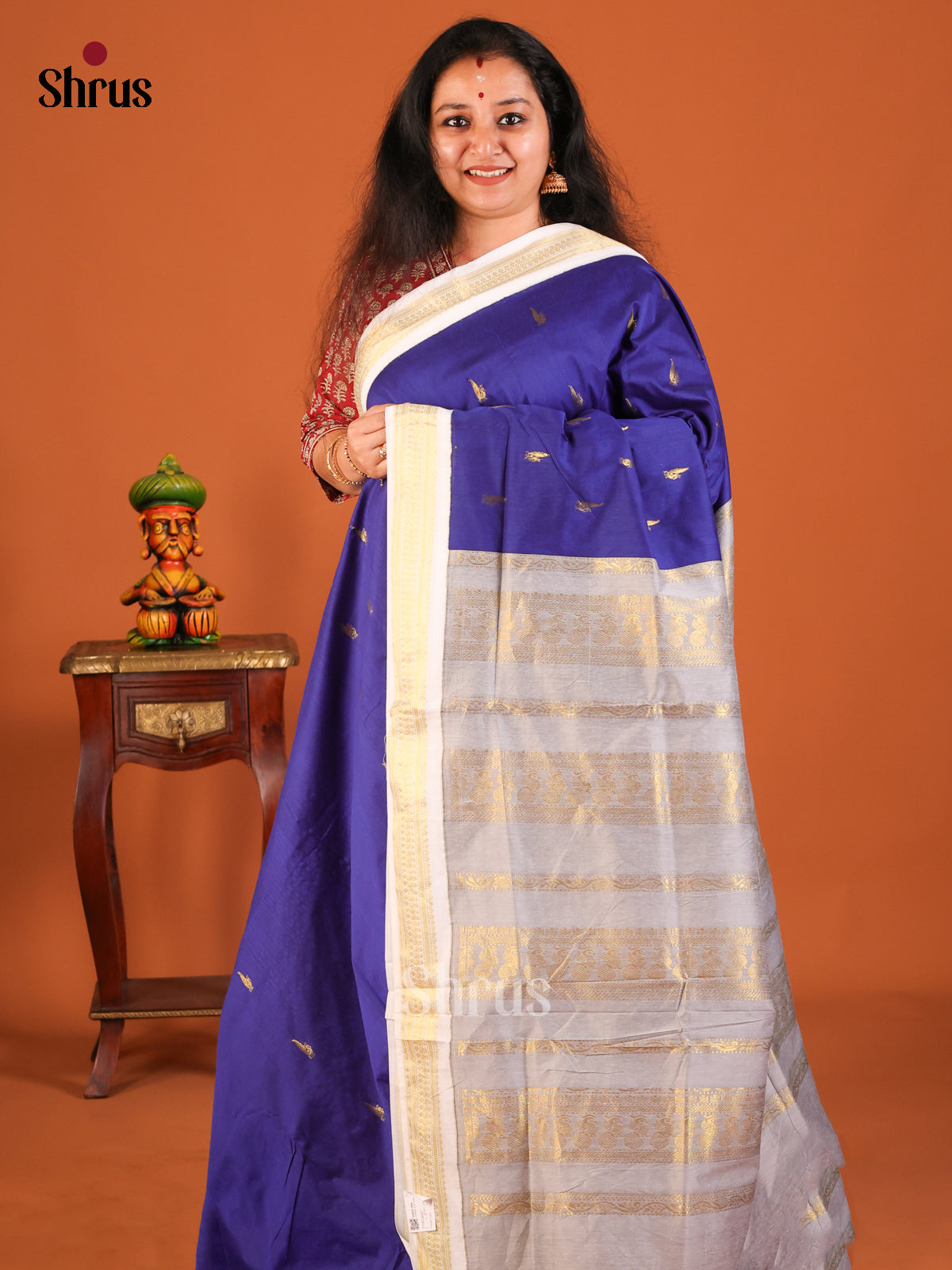 Blue with Grey - Kalyani Cotton Saree - Shop on Shrus.com