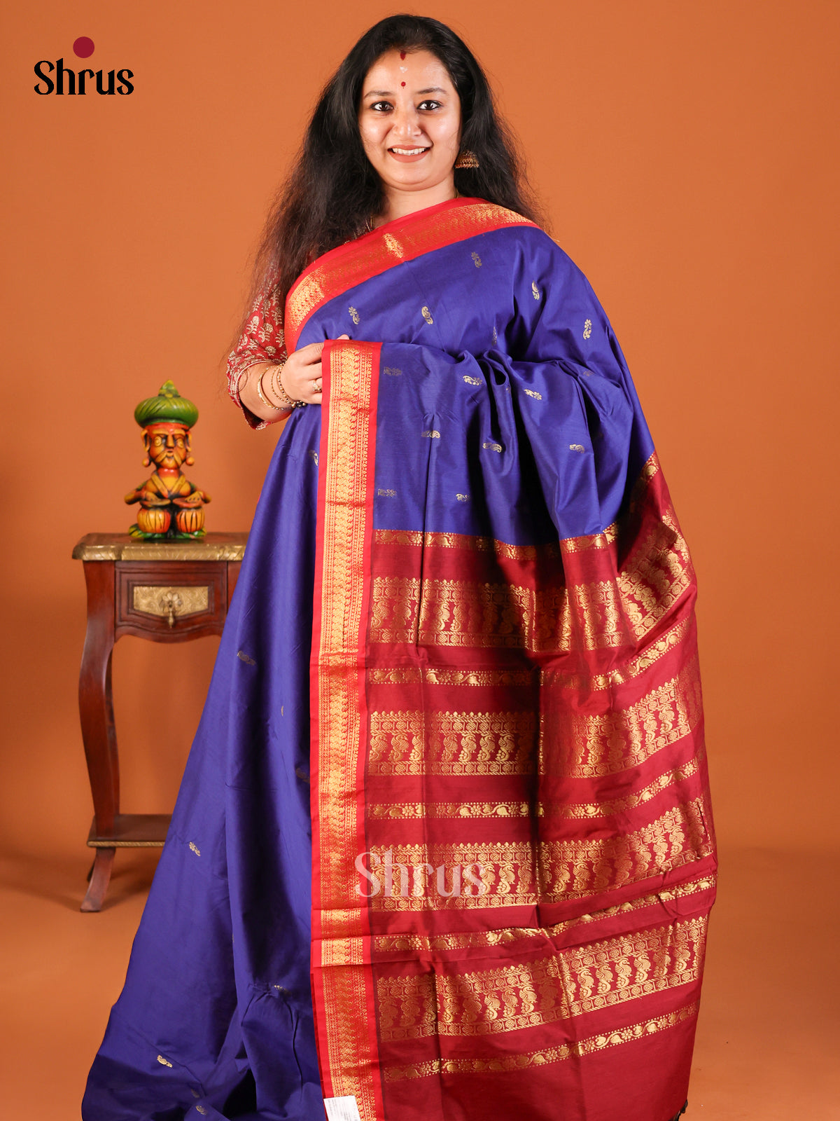 Blue & Red - Kalyani Cotton Saree - Shop on Shrus.com