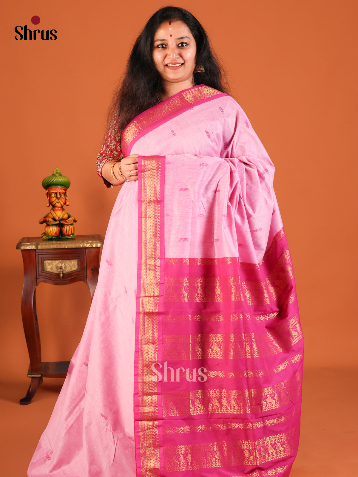 Baby Pink with Pink - Kalyani Cotton Saree - Shop on Shrus.com