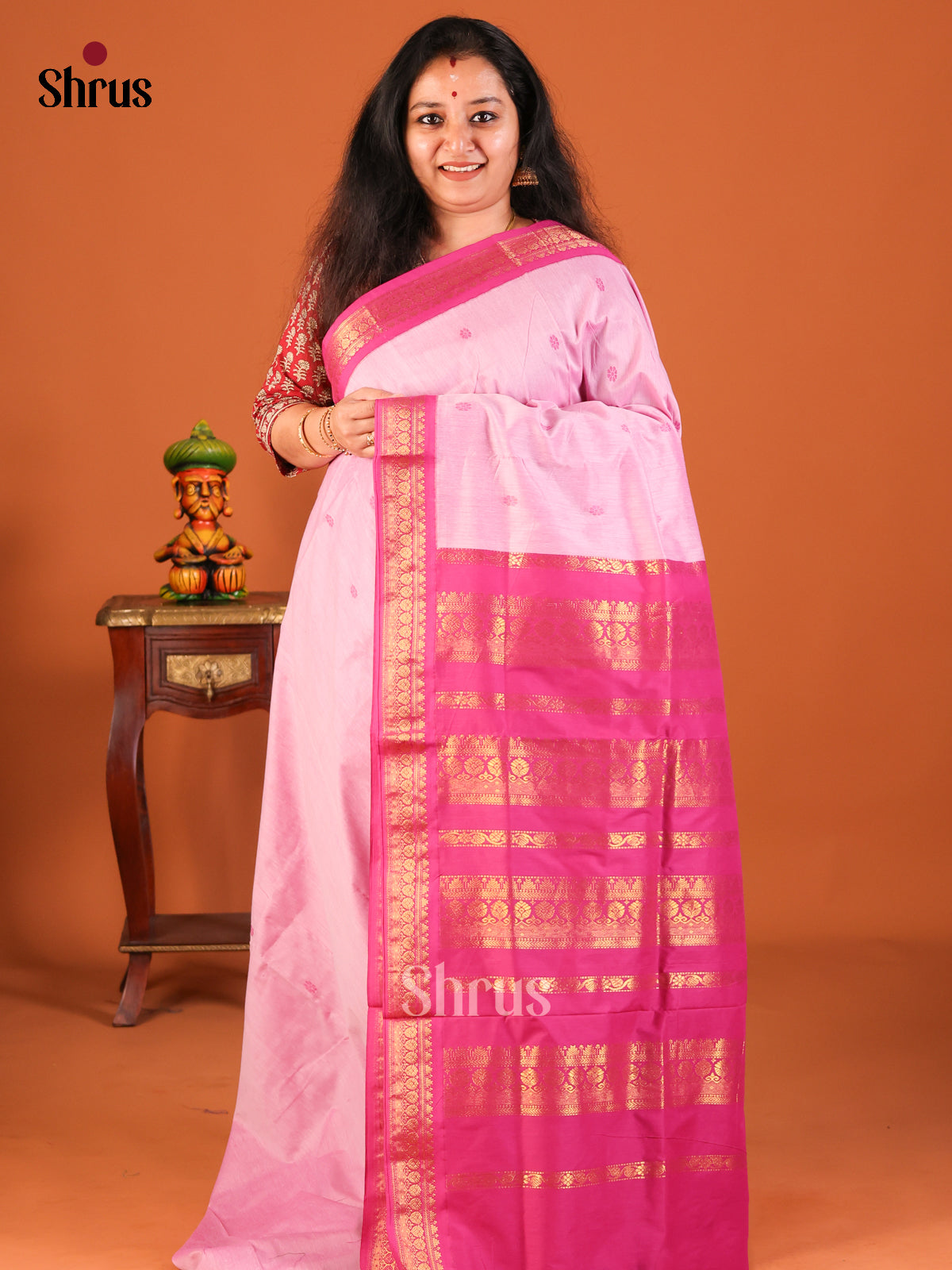 Baby Pink & Pink - Kalyani Cotton Saree - Shop on Shrus.com