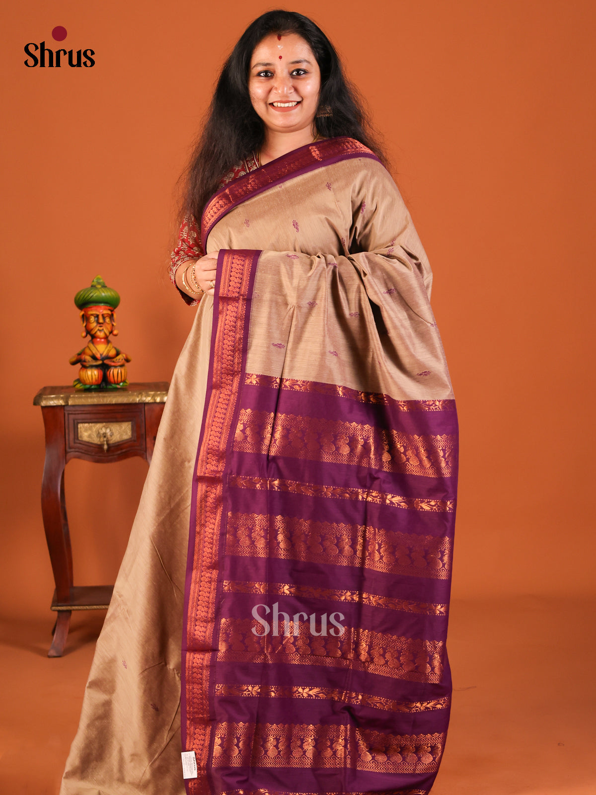 Dusty Brown with Purple - Kalyani Cotton Saree - Shop on Shrus.com