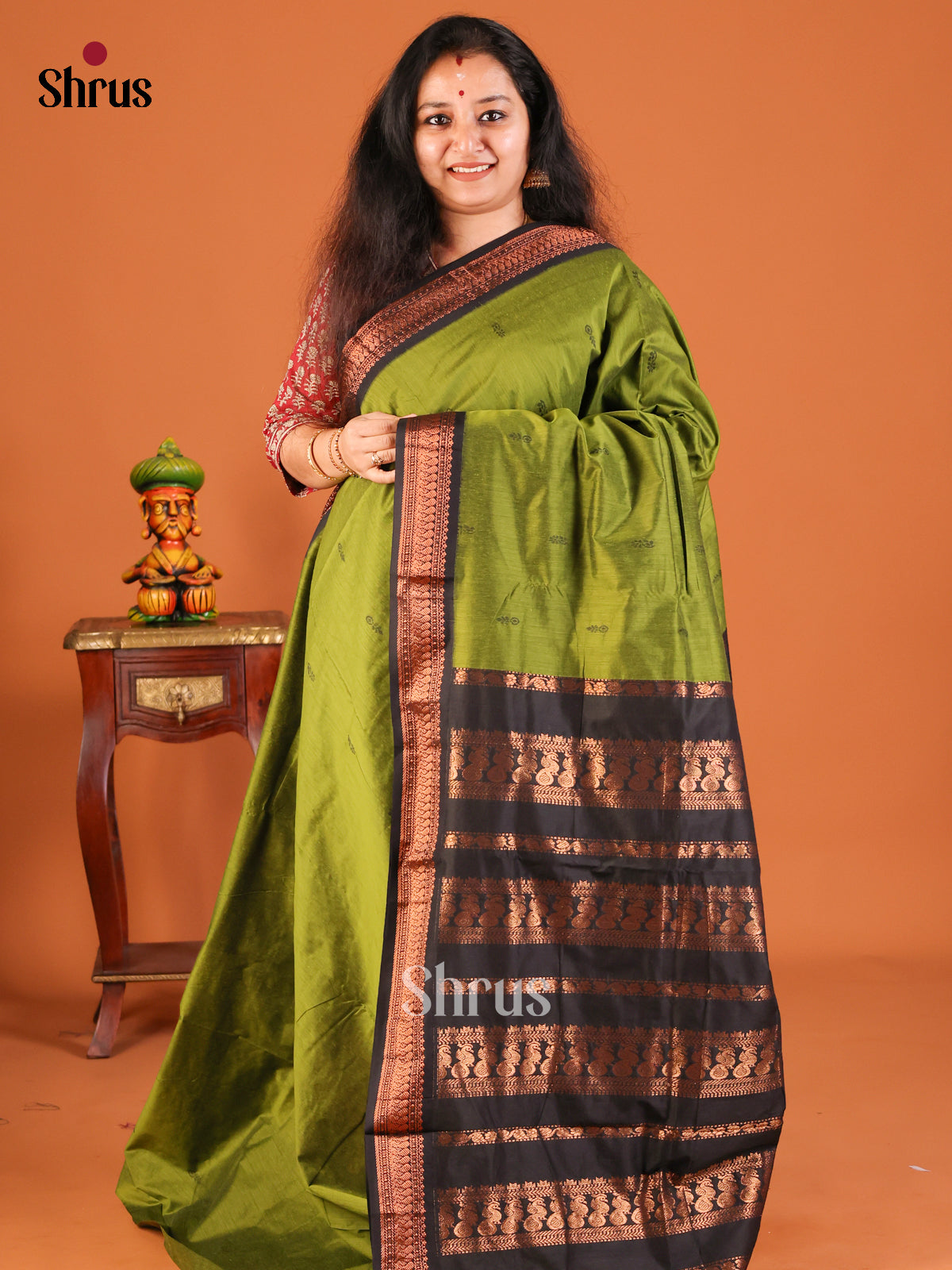 Green with Dark Green - Kalyani Cotton Saree - Shop on Shrus.com